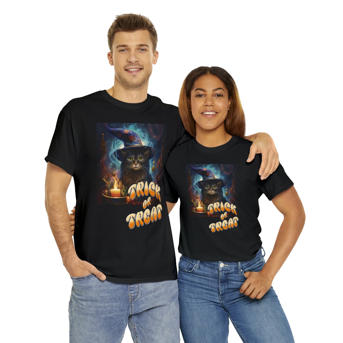 Unisex Cotton T-Shirt Trick or Treat Halloween Cat Graphic Costume Tee