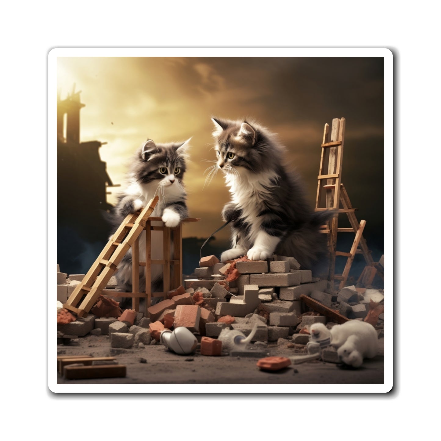Magnets Cat Destroying Mini Building Kitchen Decor Refrigerator Magnet