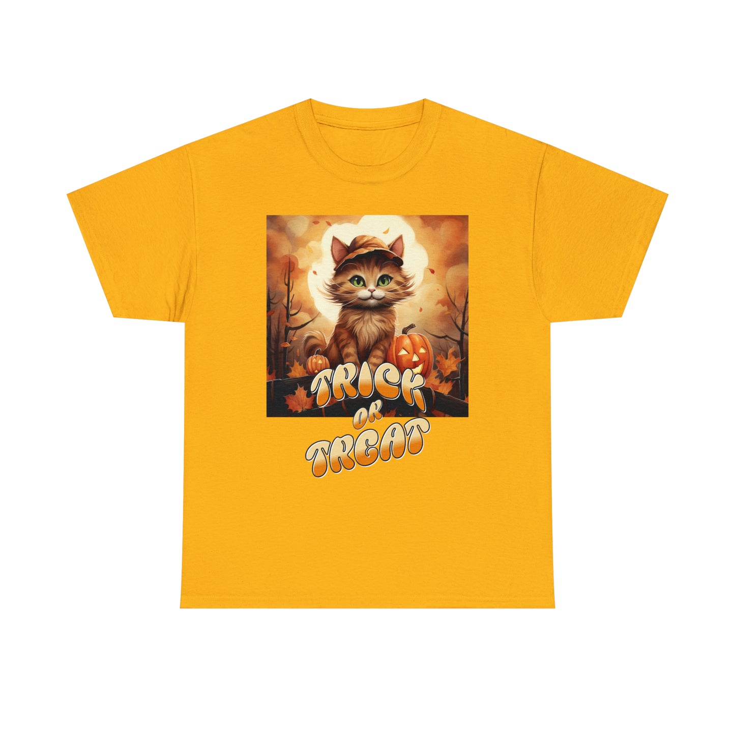 Unisex Cotton T-Shirt Trick or Treat Pumpkin Cat Graphic Costume Tee