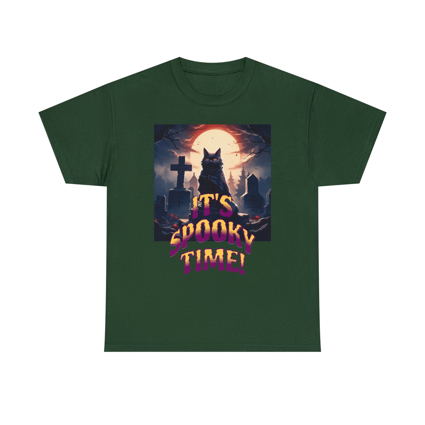 Unisex Cotton T-Shirt Vampire Cat in Spooky Graveyard Halloween Tee