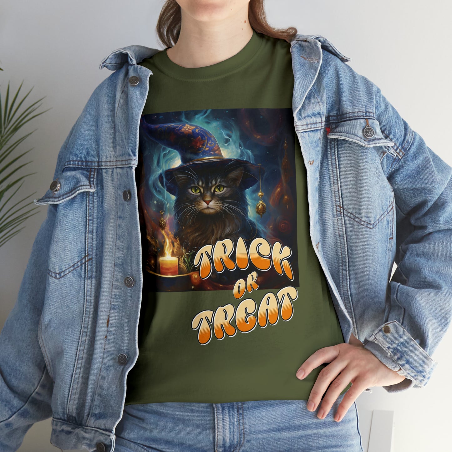 Unisex Cotton T-Shirt Trick or Treat Halloween Cat Graphic Costume Tee