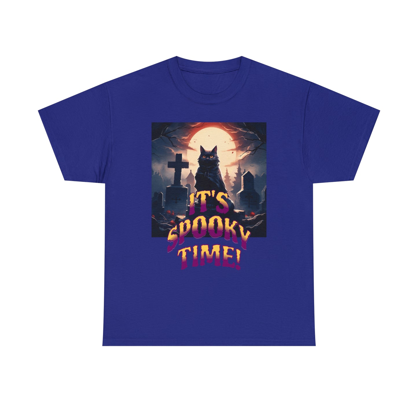 Unisex Cotton T-Shirt Vampire Cat in Spooky Graveyard Halloween Tee