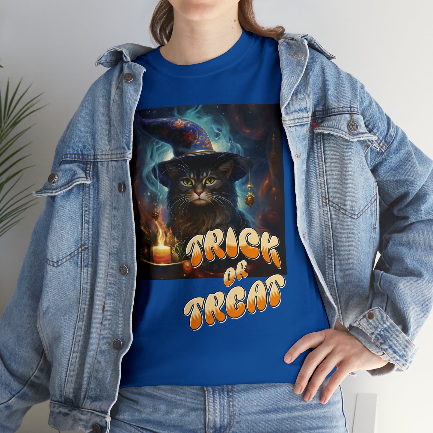 Unisex Cotton T-Shirt Trick or Treat Halloween Cat Graphic Costume Tee