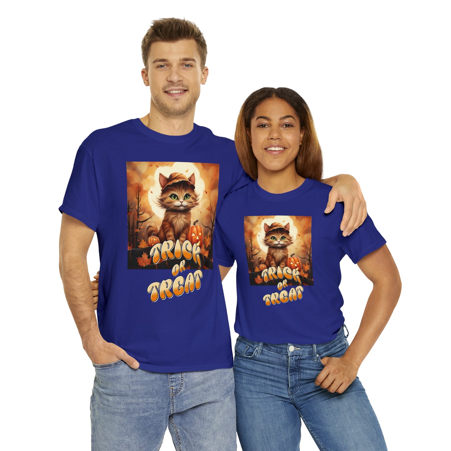 Unisex Cotton T-Shirt Trick or Treat Pumpkin Cat Graphic Costume Tee
