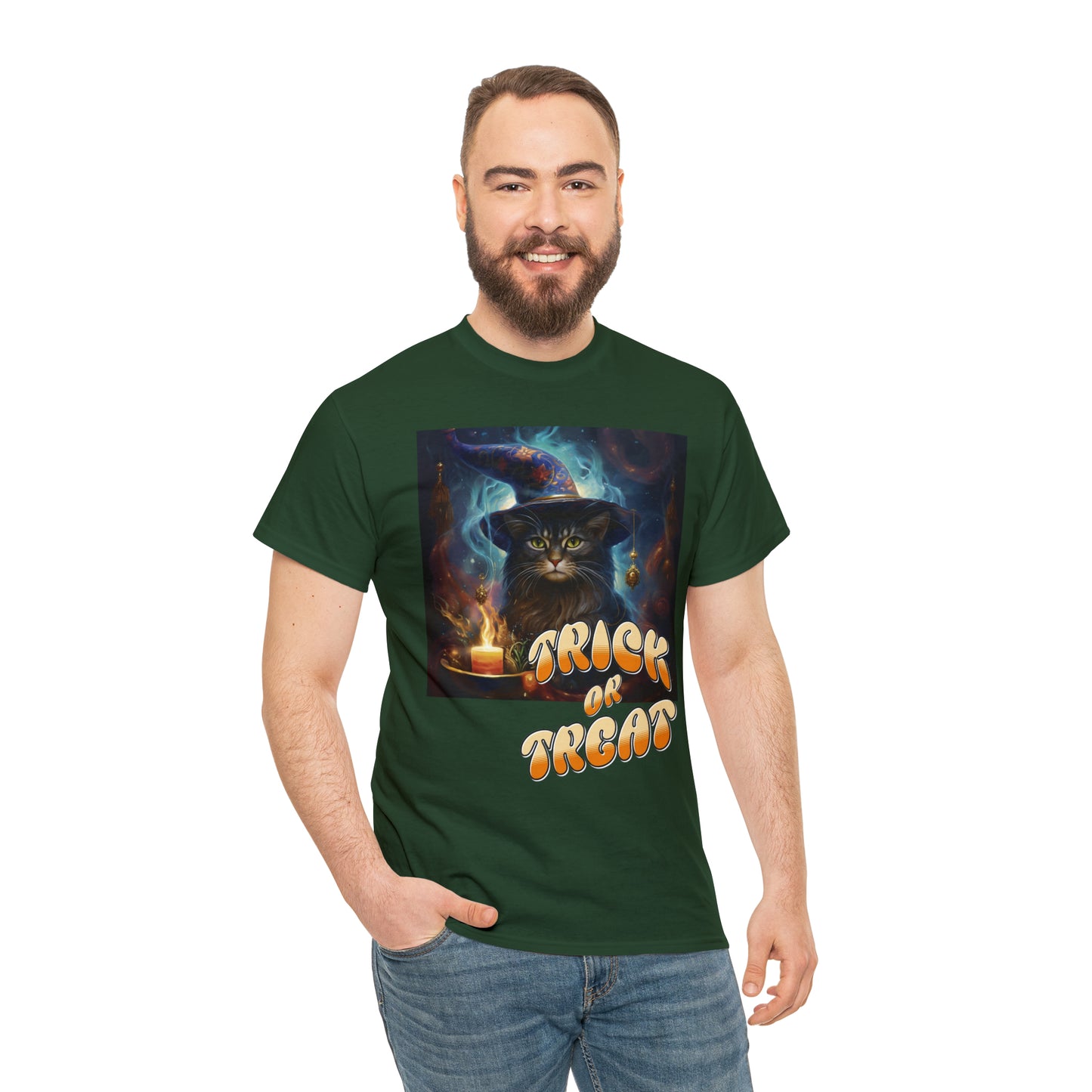 Unisex Cotton T-Shirt Trick or Treat Halloween Cat Graphic Costume Tee
