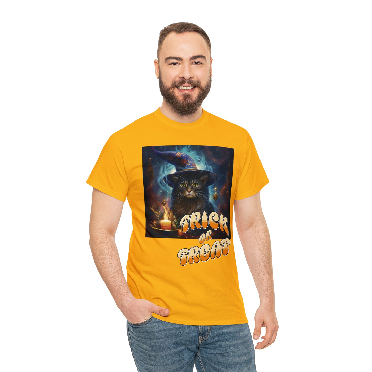 Unisex Cotton T-Shirt Trick or Treat Halloween Cat Graphic Costume Tee
