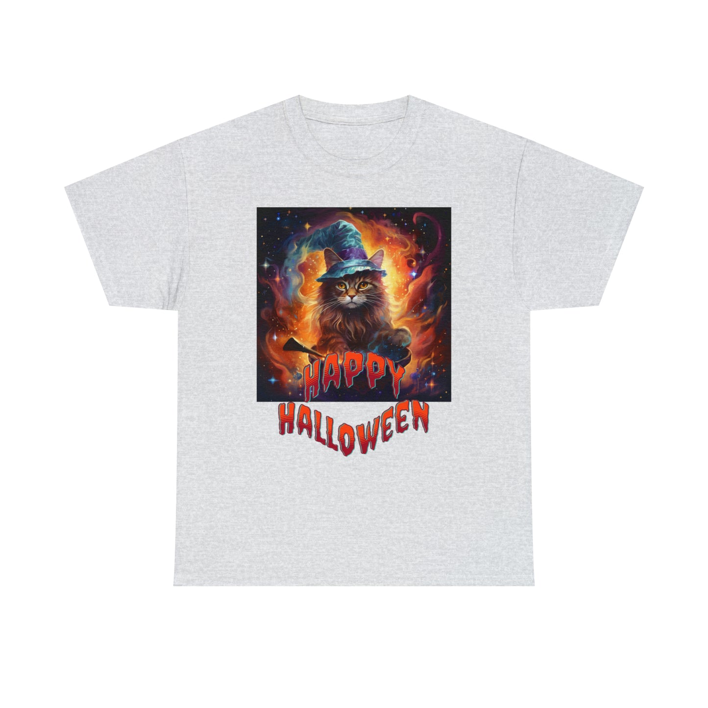 Unisex Cotton T-Shirt Happy Halloween Wizard Cat Graphic Costume Tee
