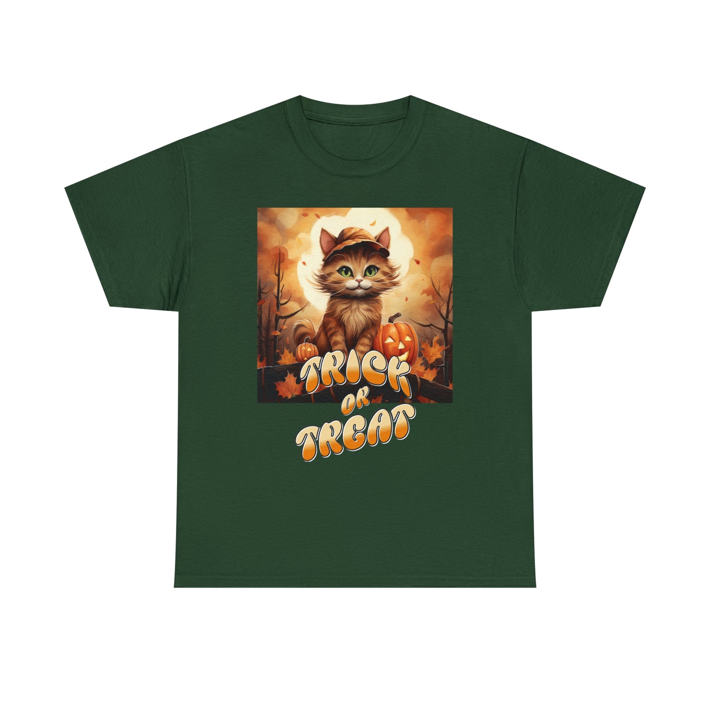 Unisex Cotton T-Shirt Trick or Treat Pumpkin Cat Graphic Costume Tee