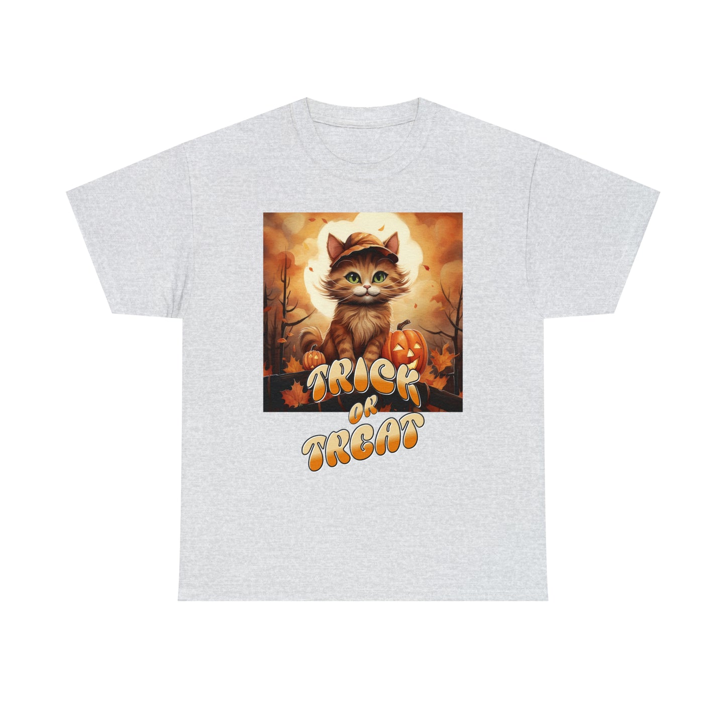 Unisex Cotton T-Shirt Trick or Treat Pumpkin Cat Graphic Costume Tee