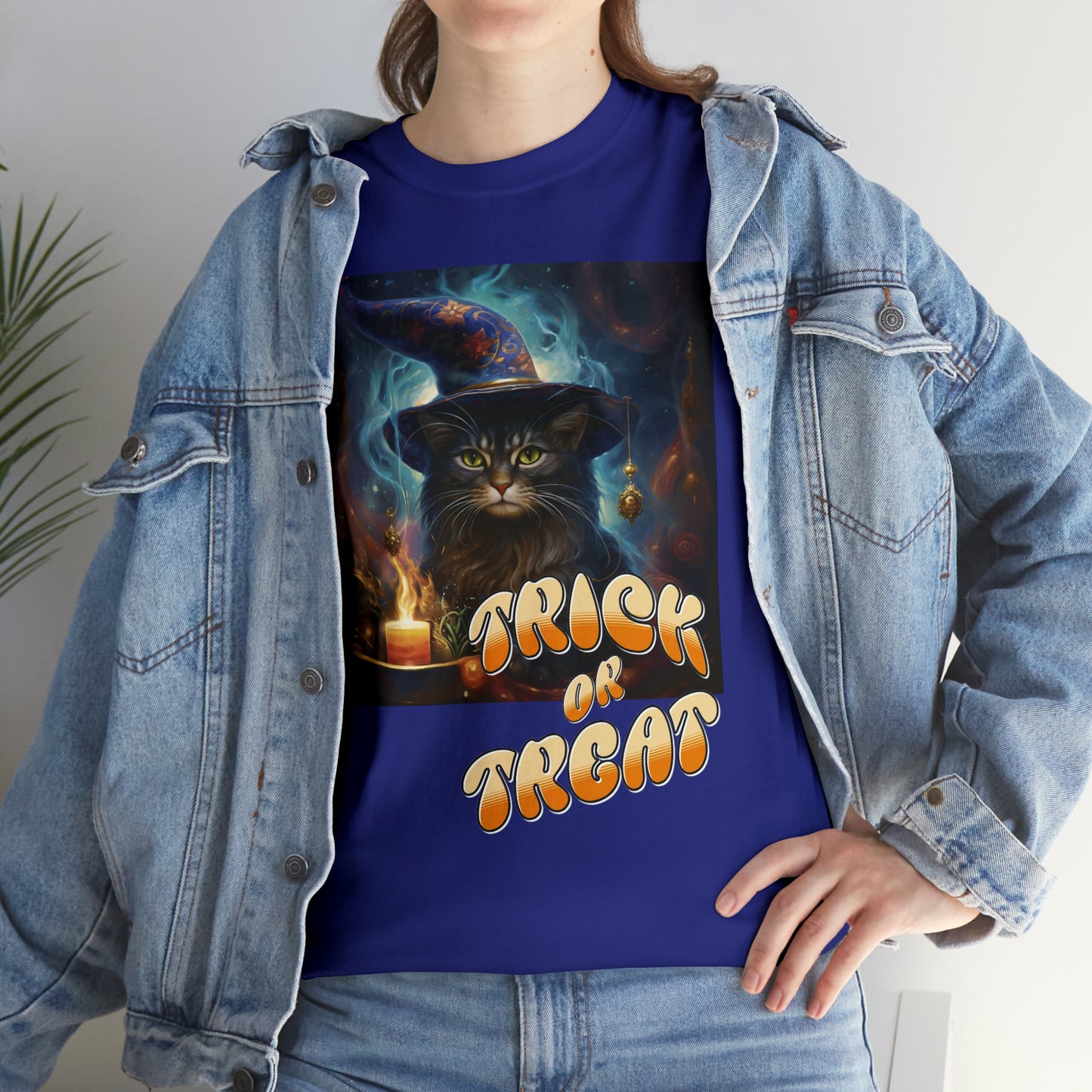 Unisex Cotton T-Shirt Trick or Treat Halloween Cat Graphic Costume Tee