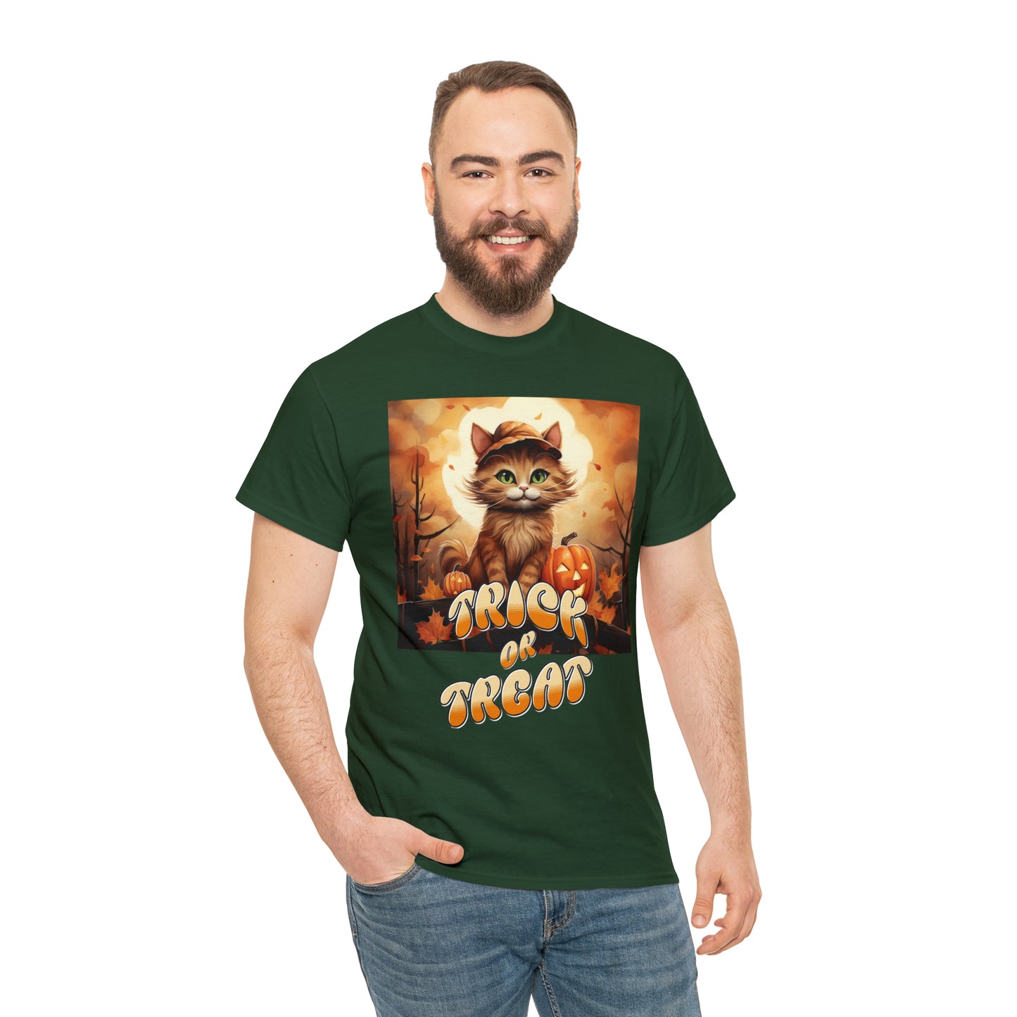 Unisex Cotton T-Shirt Trick or Treat Pumpkin Cat Graphic Costume Tee