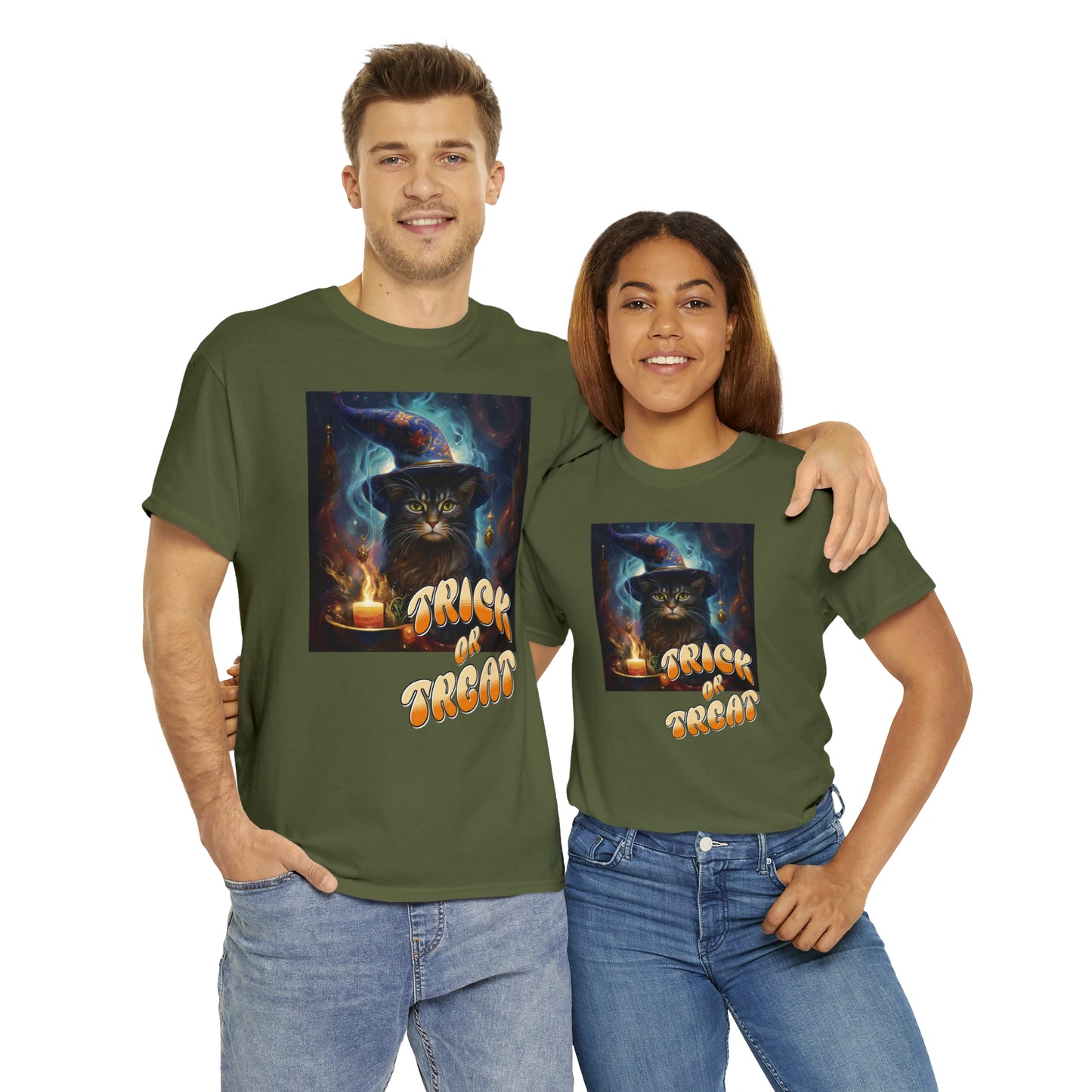 Unisex Cotton T-Shirt Trick or Treat Halloween Cat Graphic Costume Tee