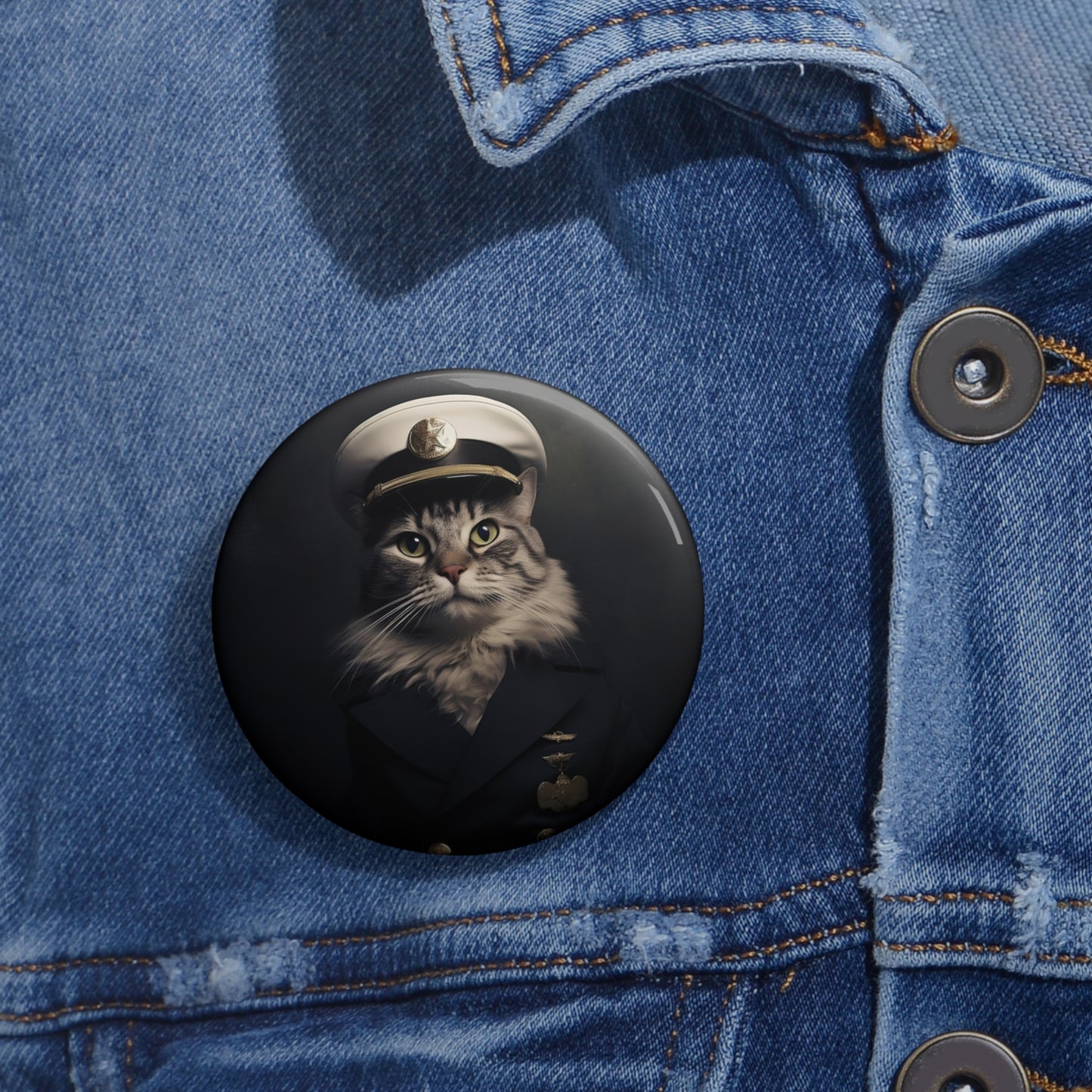 Pin Buttons Tabby Cat Blue Service Uniform Graphic Badge