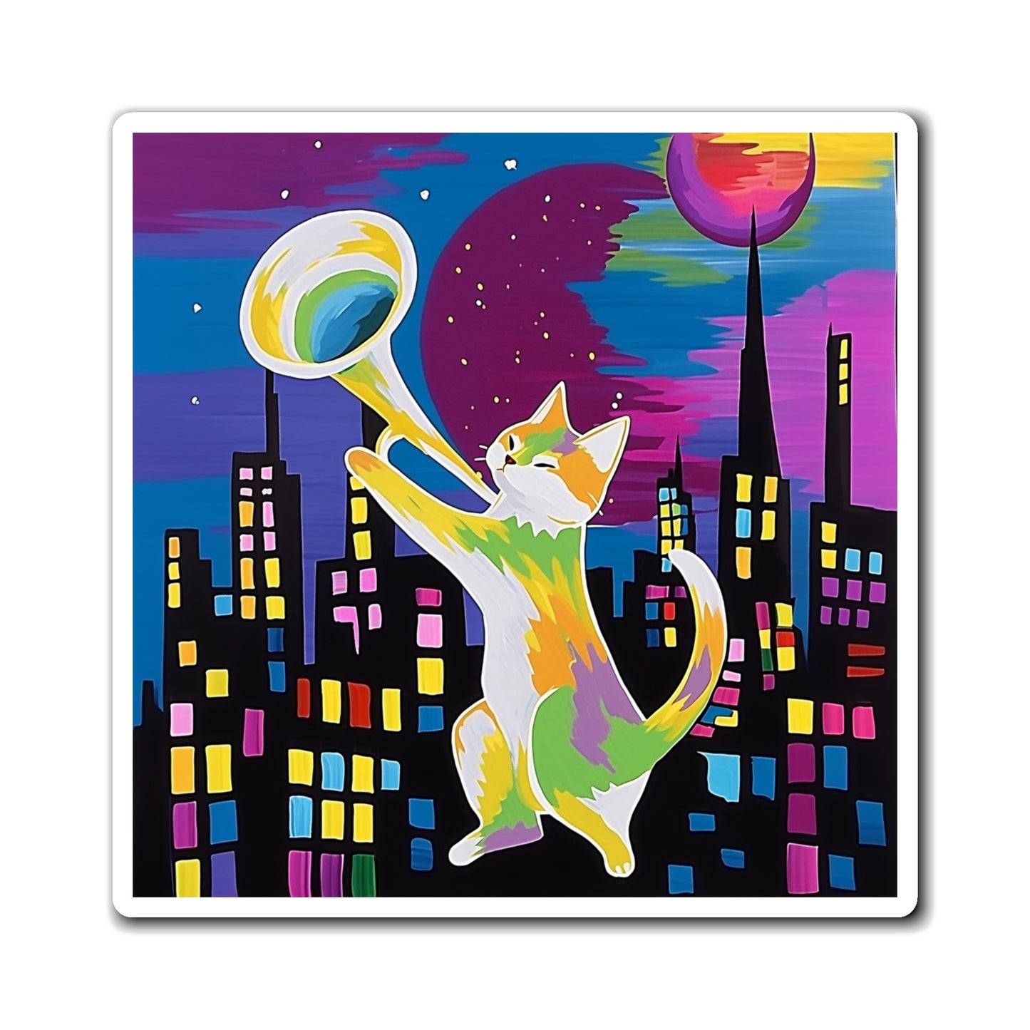 Magnets Moonlit Cat Trombone Melody Home Kitchen Decor Refrigerator Magnet