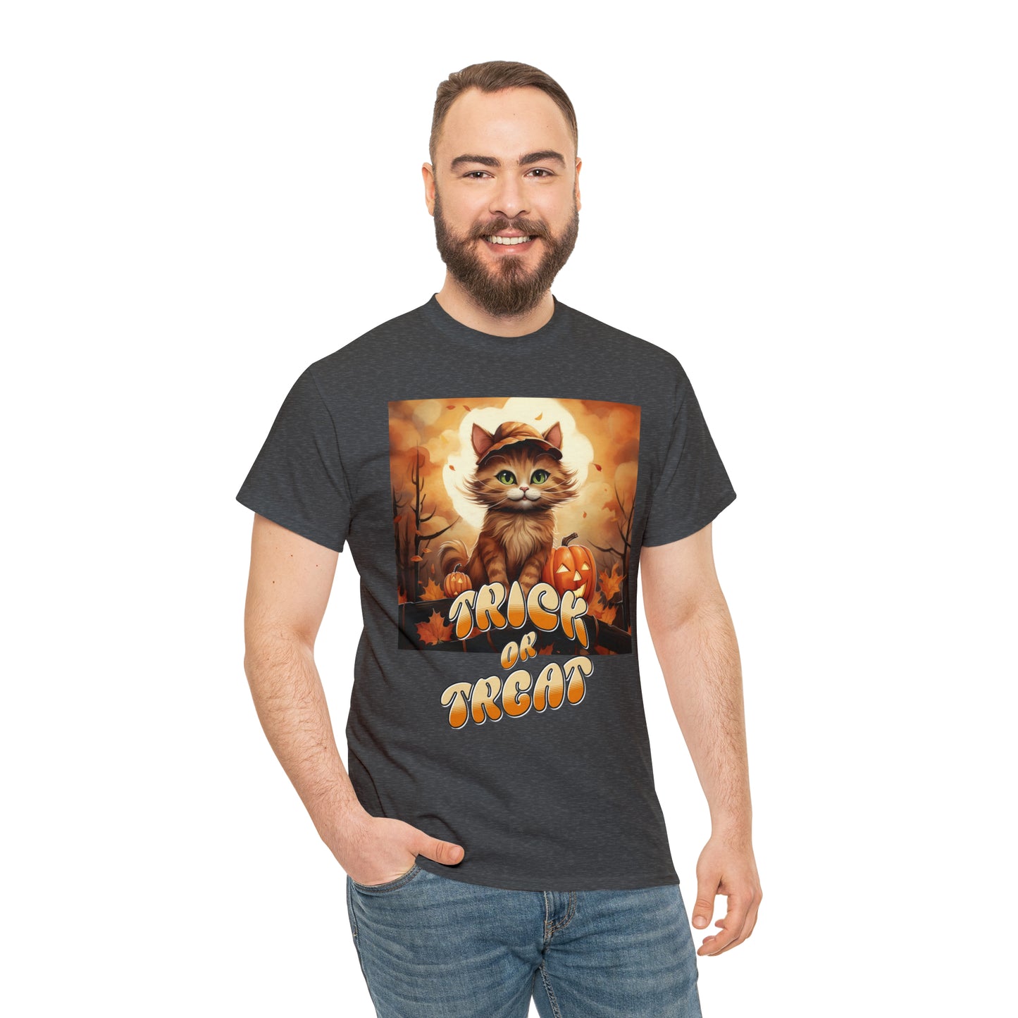 Unisex Cotton T-Shirt Trick or Treat Pumpkin Cat Graphic Costume Tee