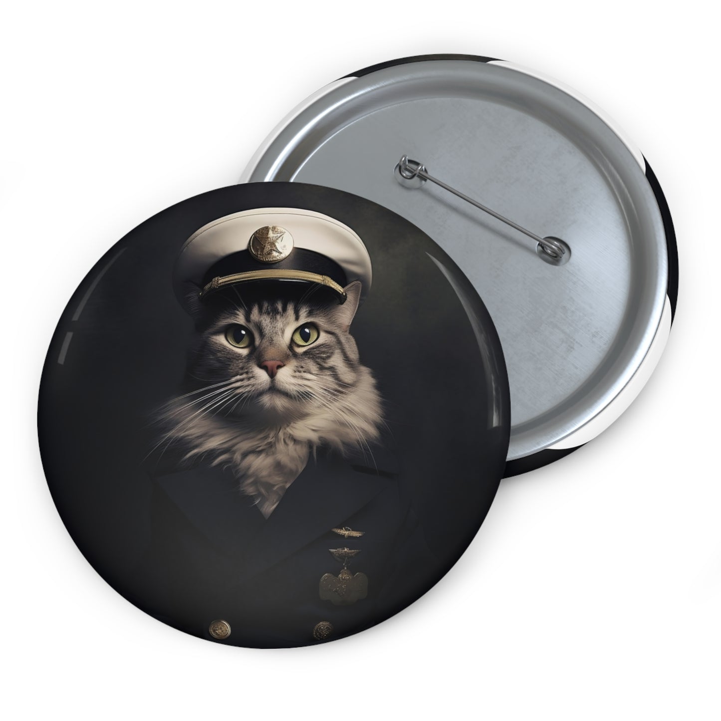 Pin Buttons Tabby Cat Blue Service Uniform Graphic Badge