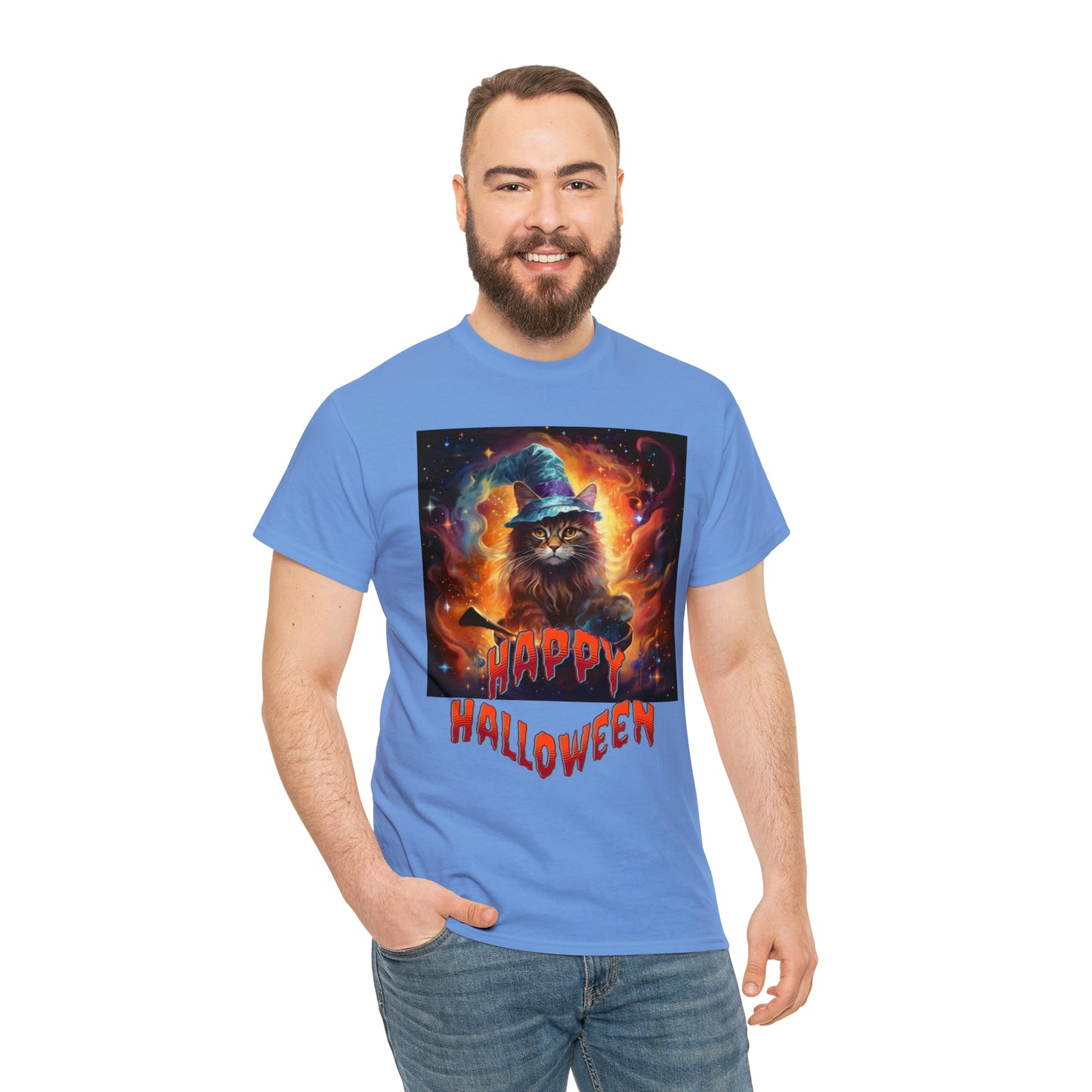 Unisex Cotton T-Shirt Happy Halloween Wizard Cat Graphic Costume Tee