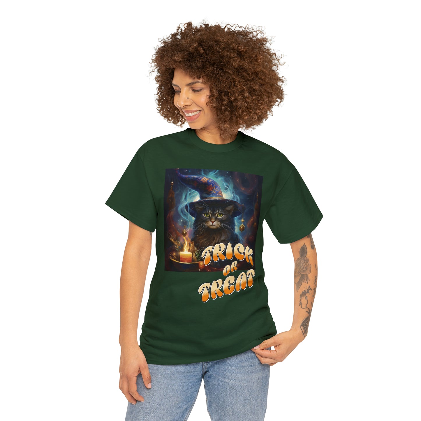 Unisex Cotton T-Shirt Trick or Treat Halloween Cat Graphic Costume Tee