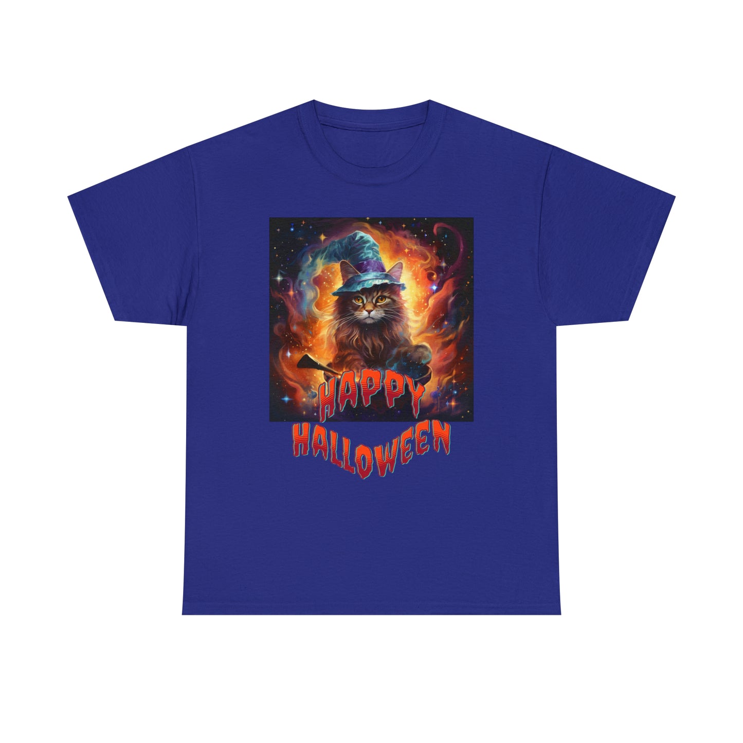 Unisex Cotton T-Shirt Happy Halloween Wizard Cat Graphic Costume Tee