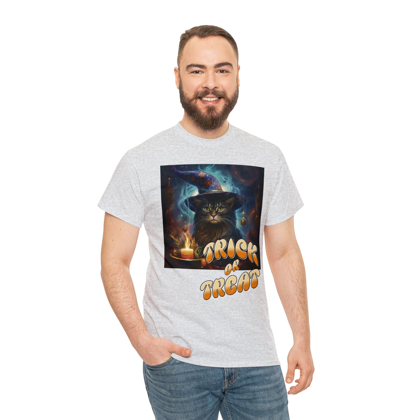 Unisex Cotton T-Shirt Trick or Treat Halloween Cat Graphic Costume Tee