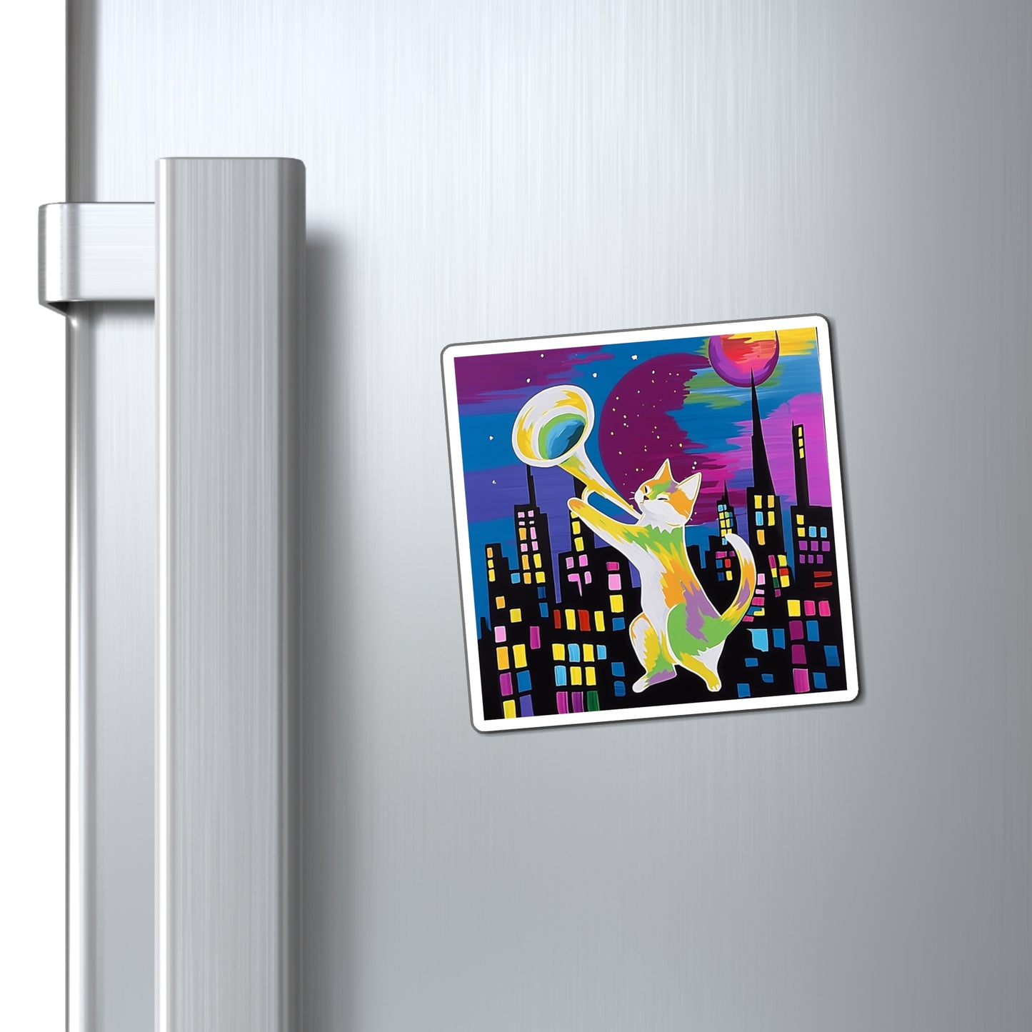 Magnets Moonlit Cat Trombone Melody Home Kitchen Decor Refrigerator Magnet