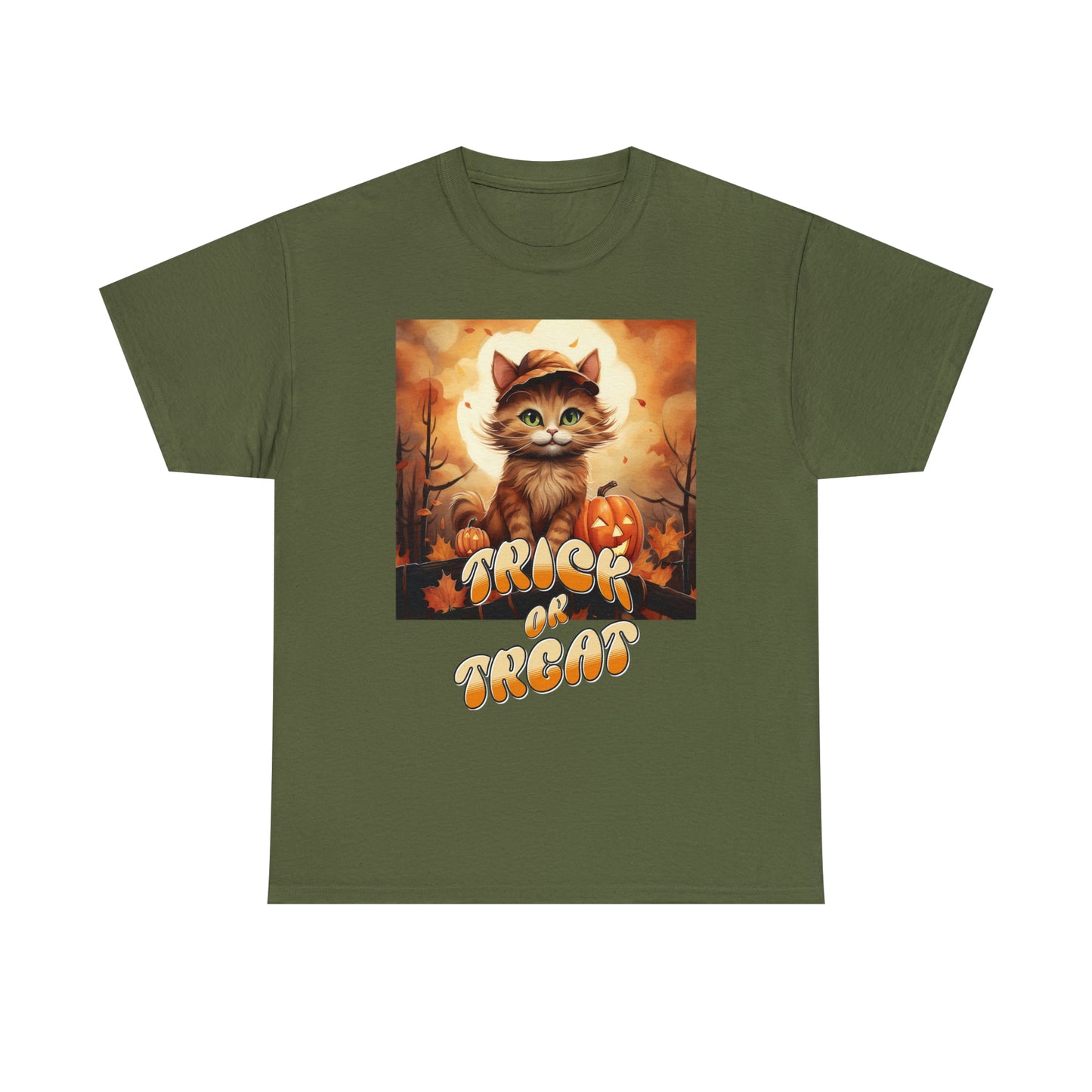 Unisex Cotton T-Shirt Trick or Treat Pumpkin Cat Graphic Costume Tee