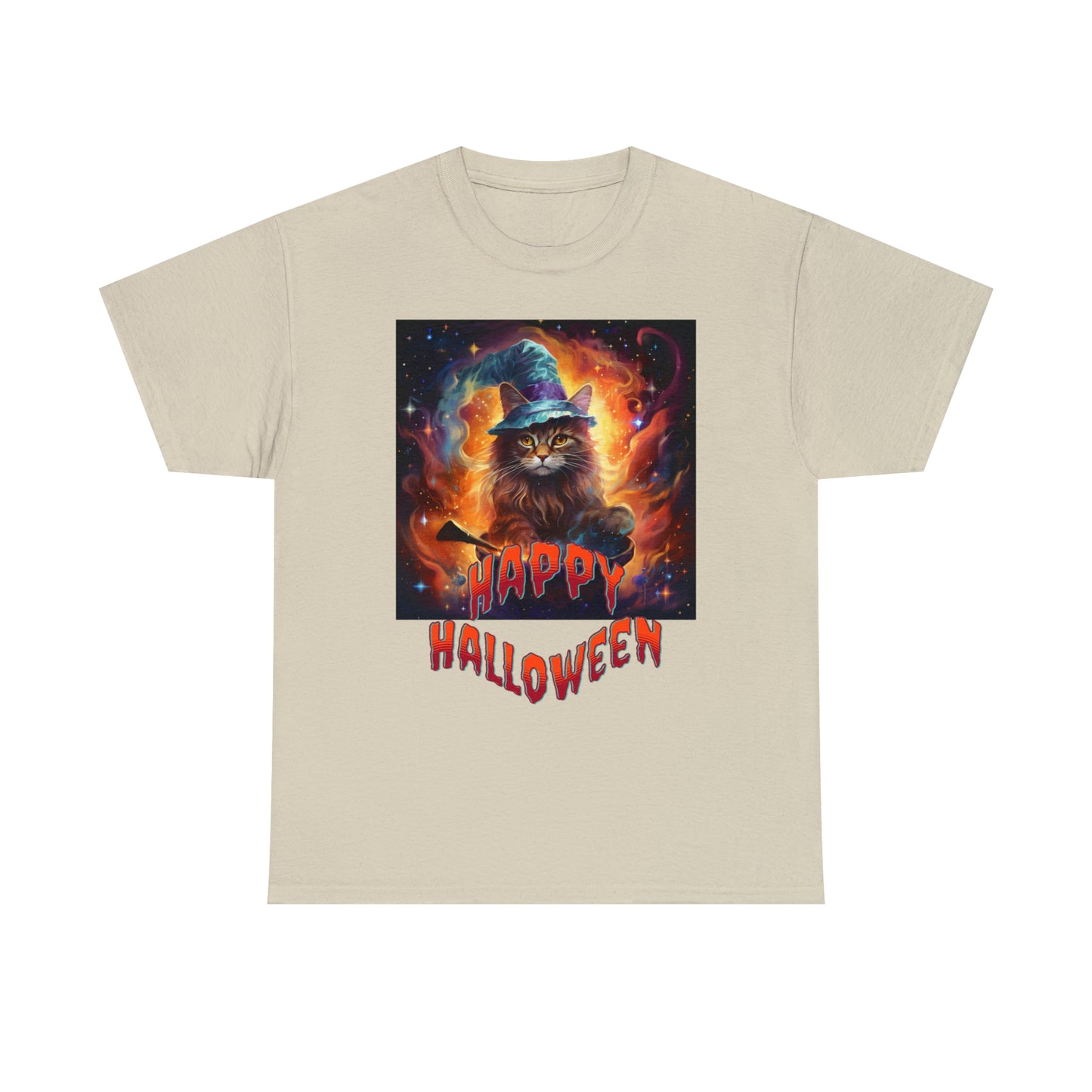 Unisex Cotton T-Shirt Happy Halloween Wizard Cat Graphic Costume Tee