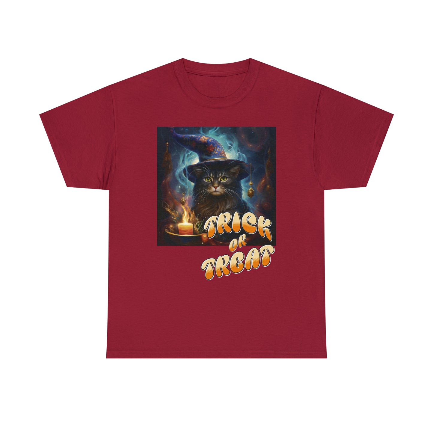 Unisex Cotton T-Shirt Trick or Treat Halloween Cat Graphic Costume Tee