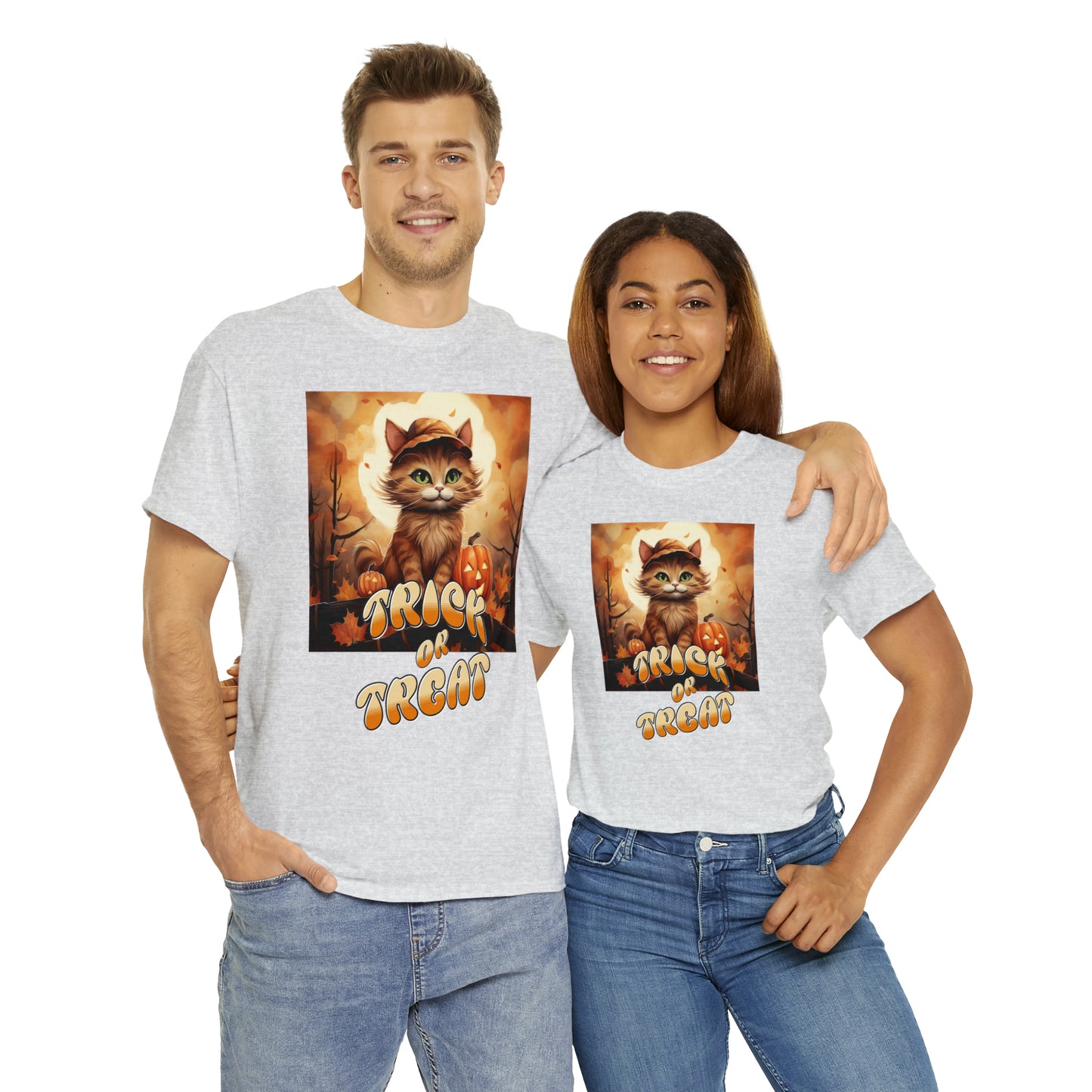 Unisex Cotton T-Shirt Trick or Treat Pumpkin Cat Graphic Costume Tee
