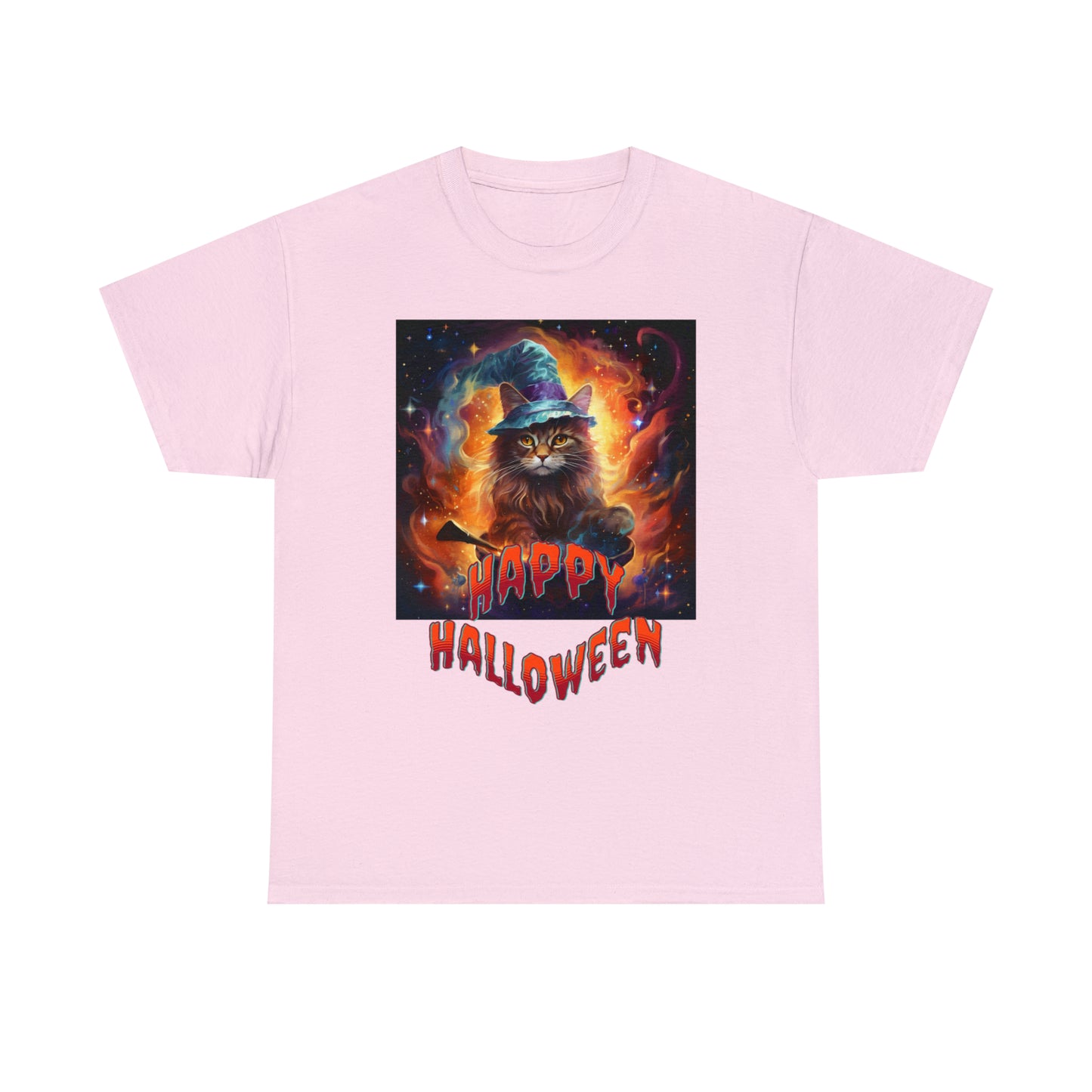 Unisex Cotton T-Shirt Happy Halloween Wizard Cat Graphic Costume Tee
