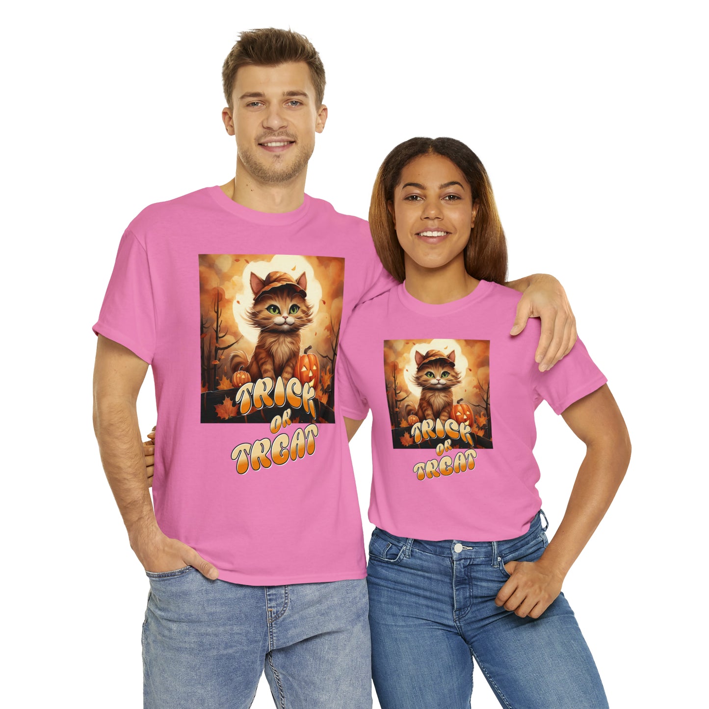 Unisex Cotton T-Shirt Trick or Treat Pumpkin Cat Graphic Costume Tee
