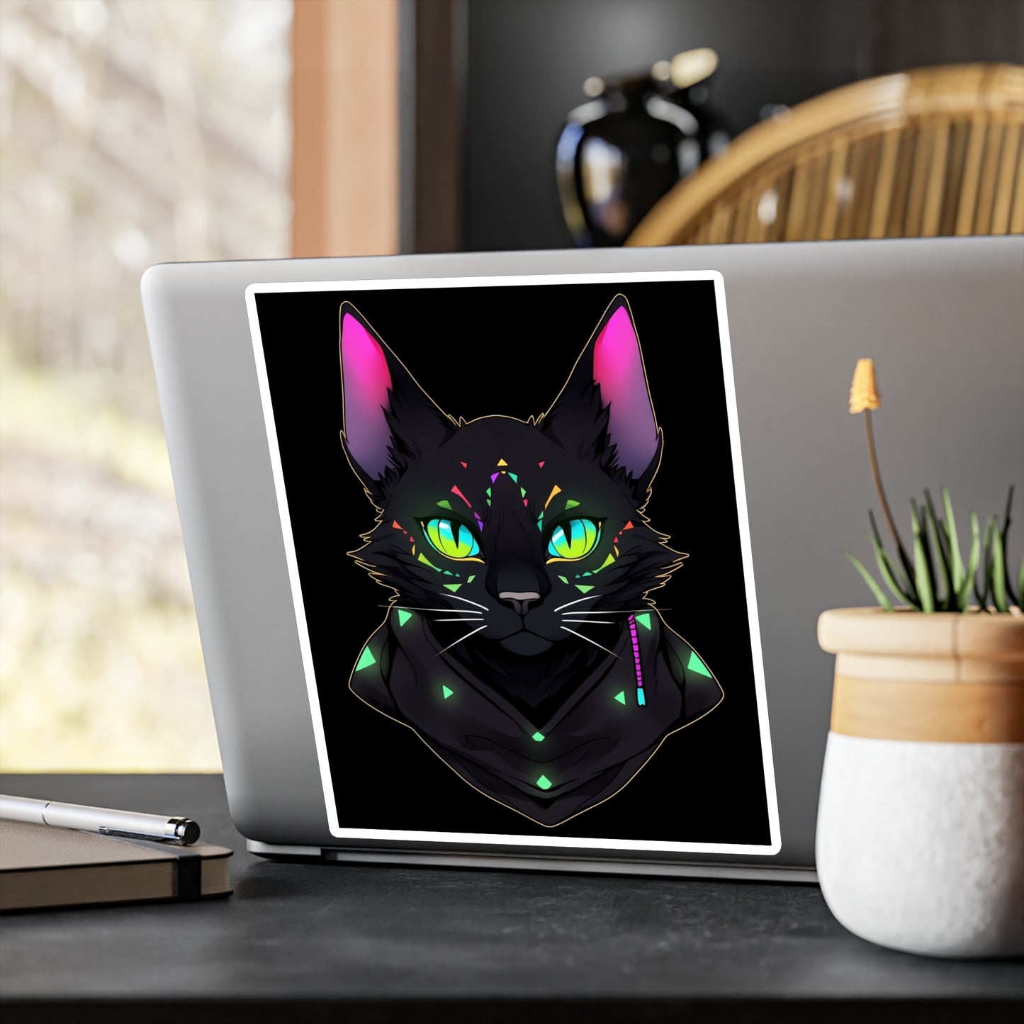 Kiss-Cut Vinyl Decals Sticker Mysterious Black Cat Staring At You