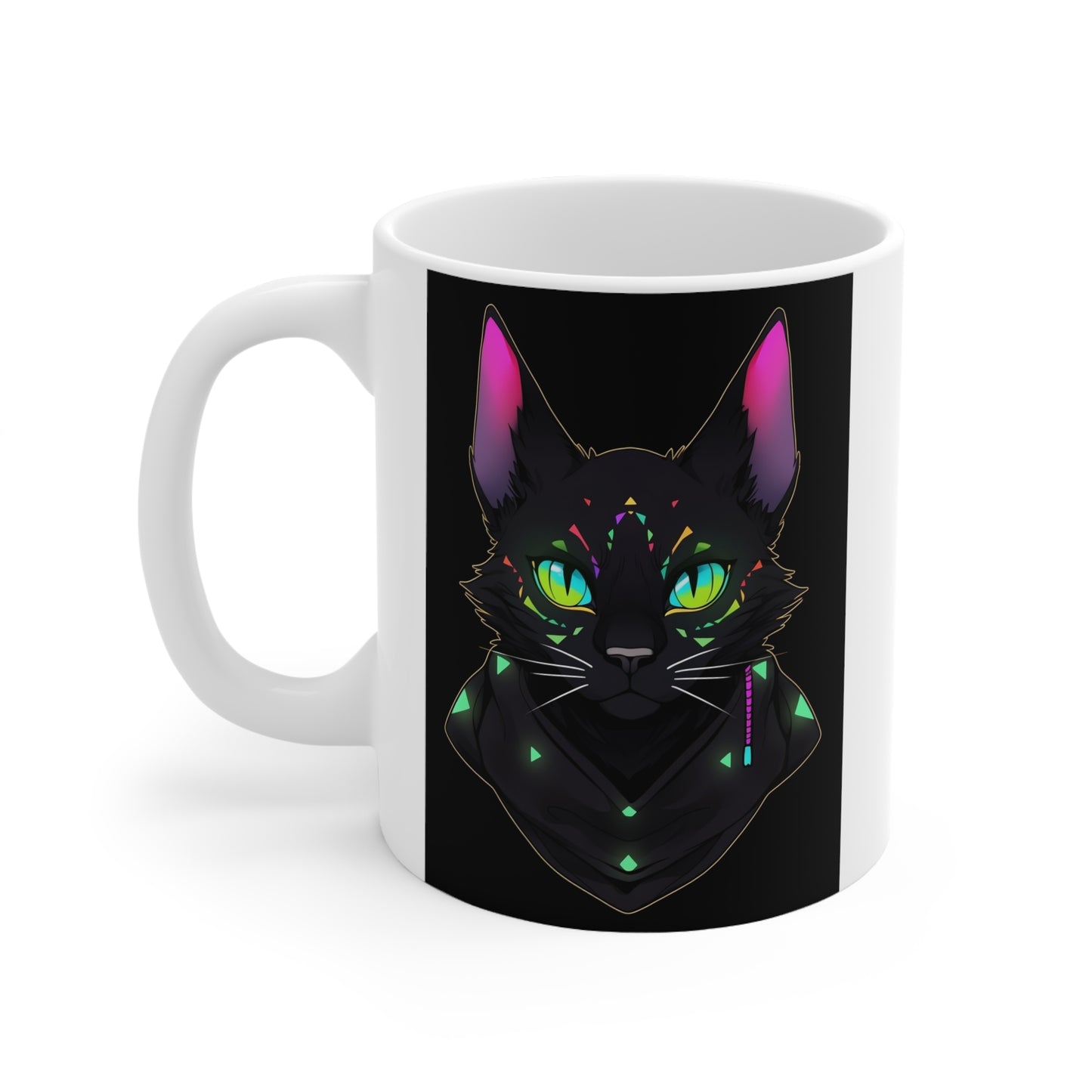 White Mug 11oz Mysterious Magician Black Cat Staring At You