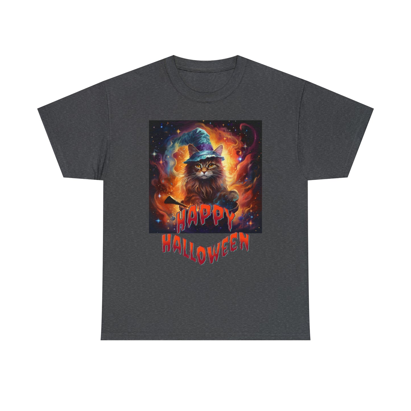 Unisex Cotton T-Shirt Happy Halloween Wizard Cat Graphic Costume Tee