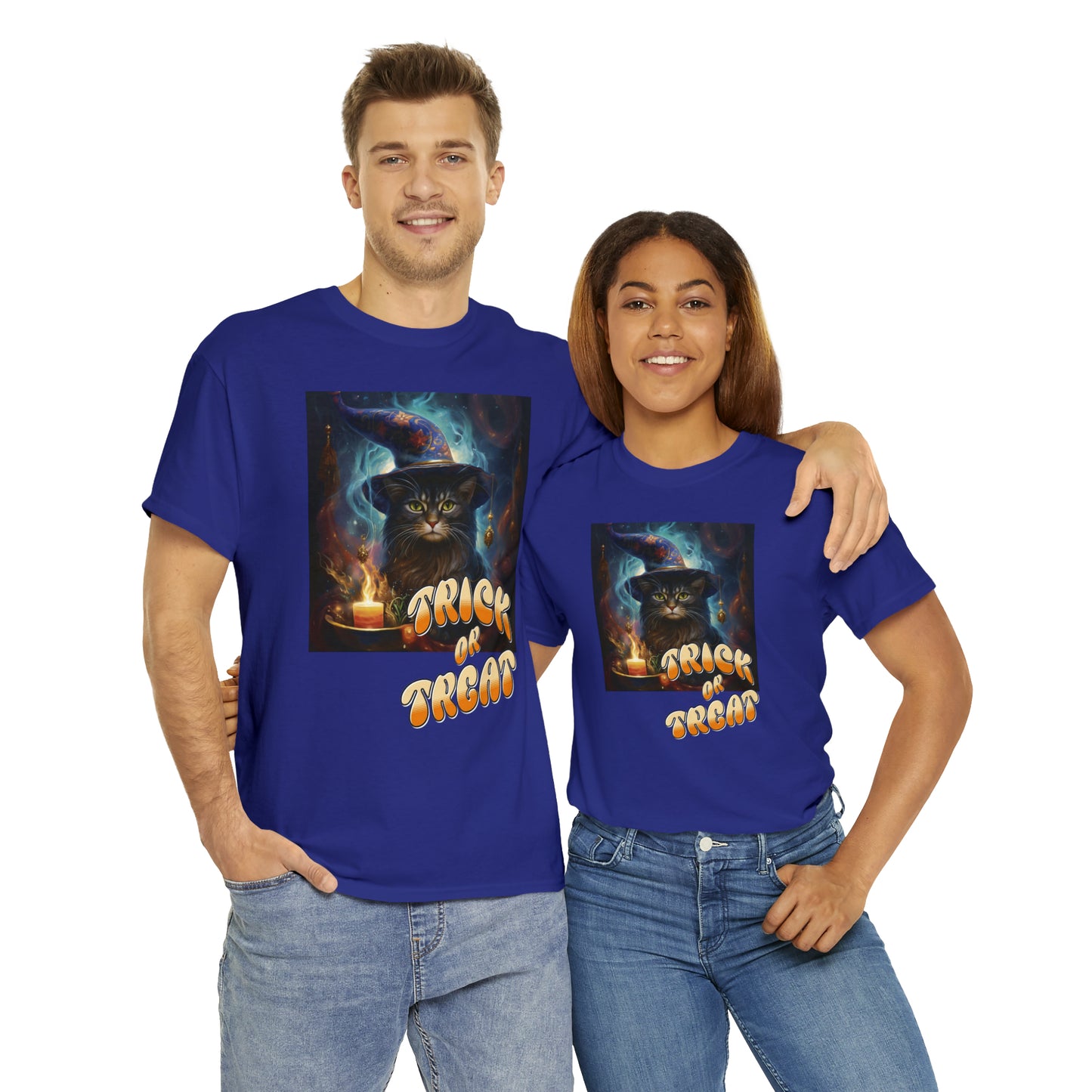 Unisex Cotton T-Shirt Trick or Treat Halloween Cat Graphic Costume Tee
