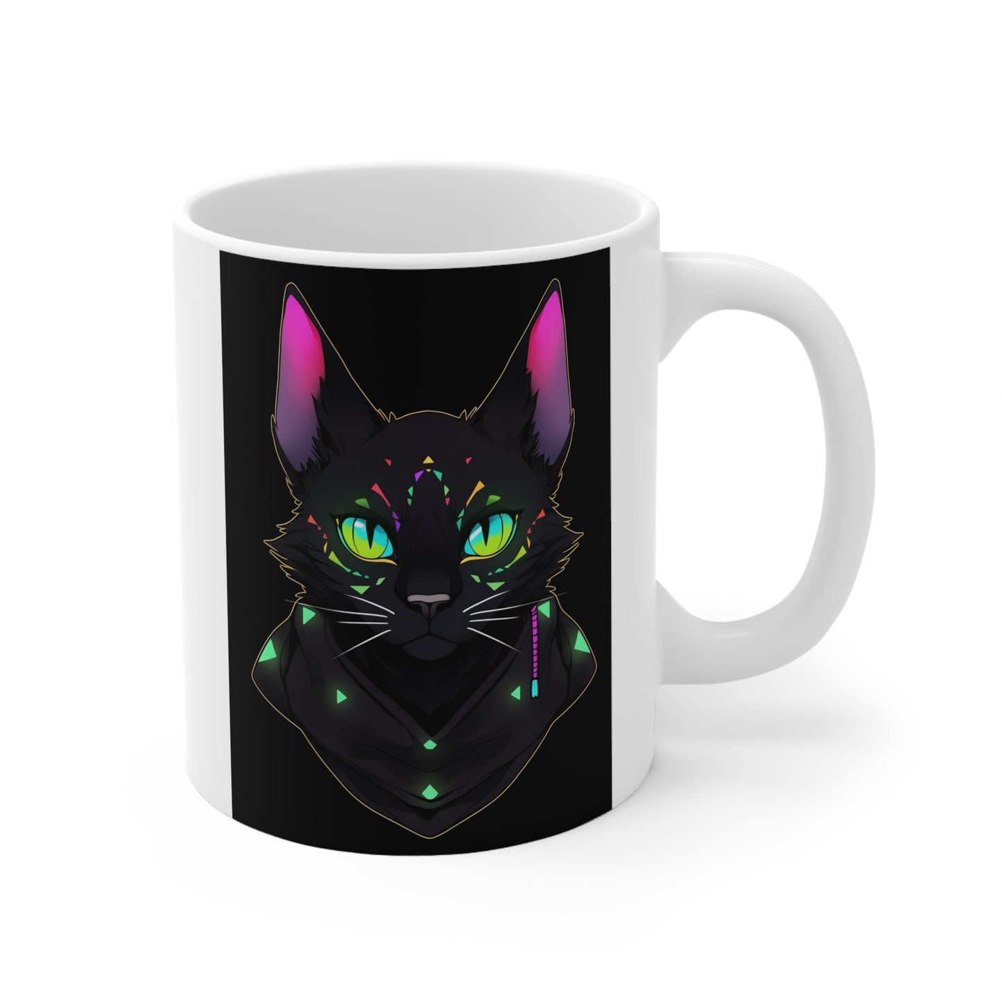 White Mug 11oz Mysterious Magician Black Cat Staring At You