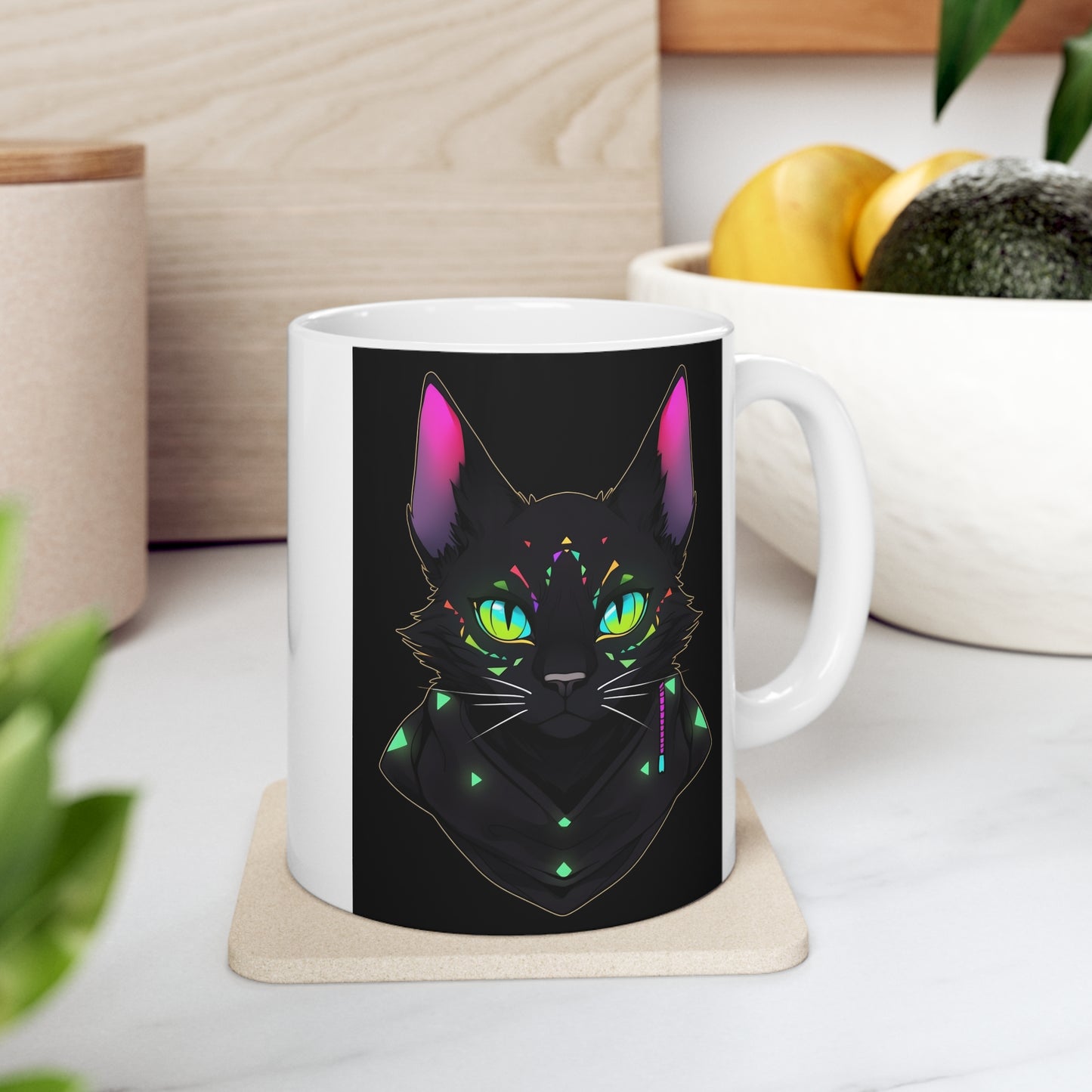 White Mug 11oz Mysterious Magician Black Cat Staring At You