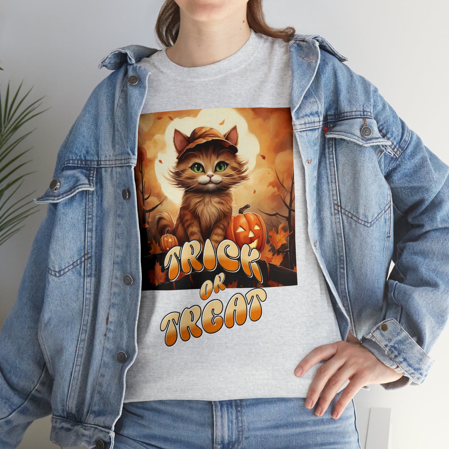Unisex Cotton T-Shirt Trick or Treat Pumpkin Cat Graphic Costume Tee