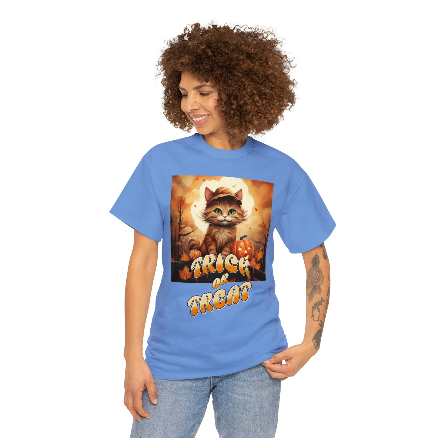 Unisex Cotton T-Shirt Trick or Treat Pumpkin Cat Graphic Costume Tee