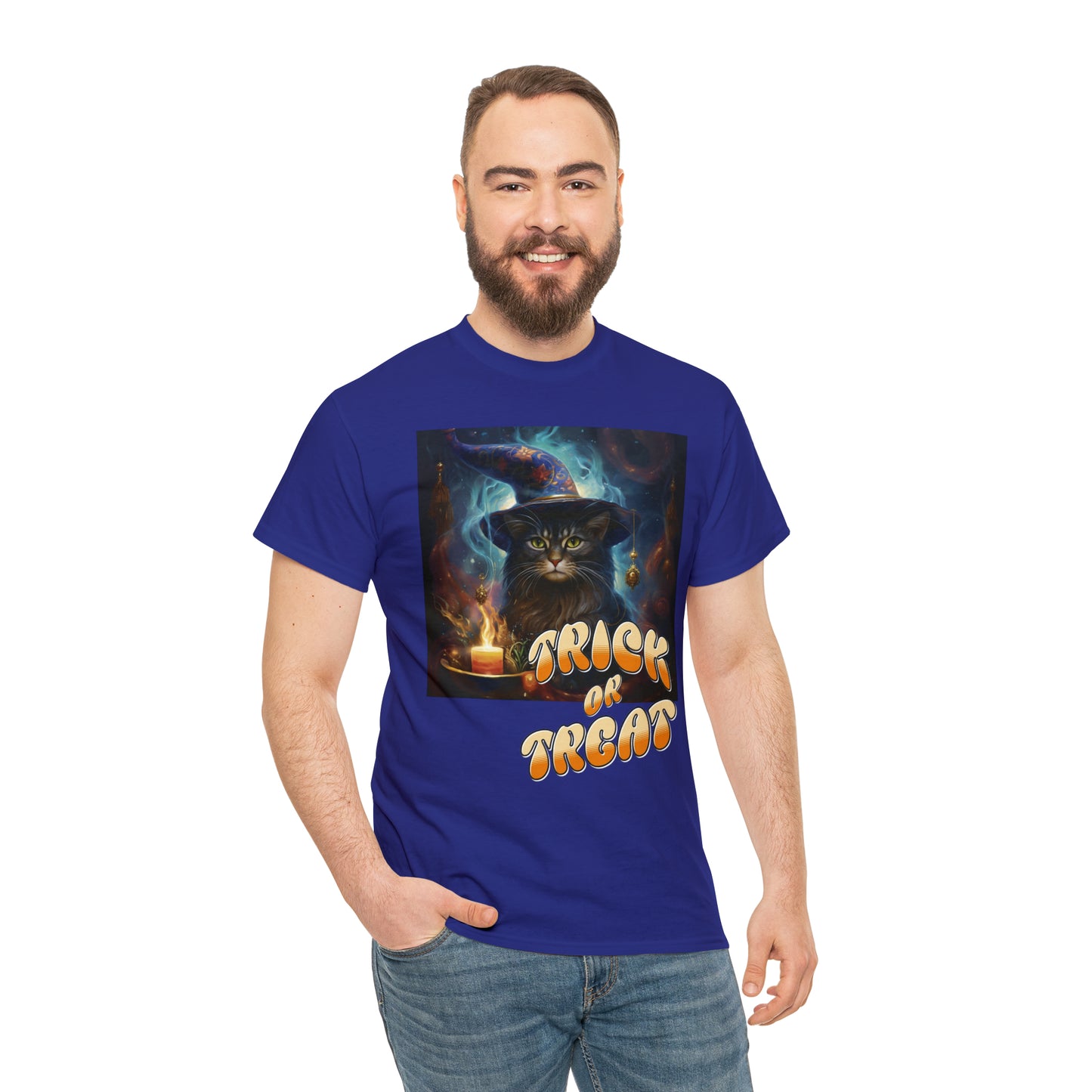 Unisex Cotton T-Shirt Trick or Treat Halloween Cat Graphic Costume Tee