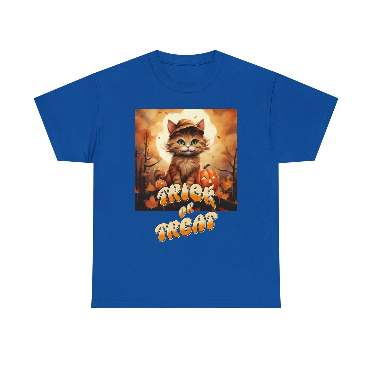 Unisex Cotton T-Shirt Trick or Treat Pumpkin Cat Graphic Costume Tee
