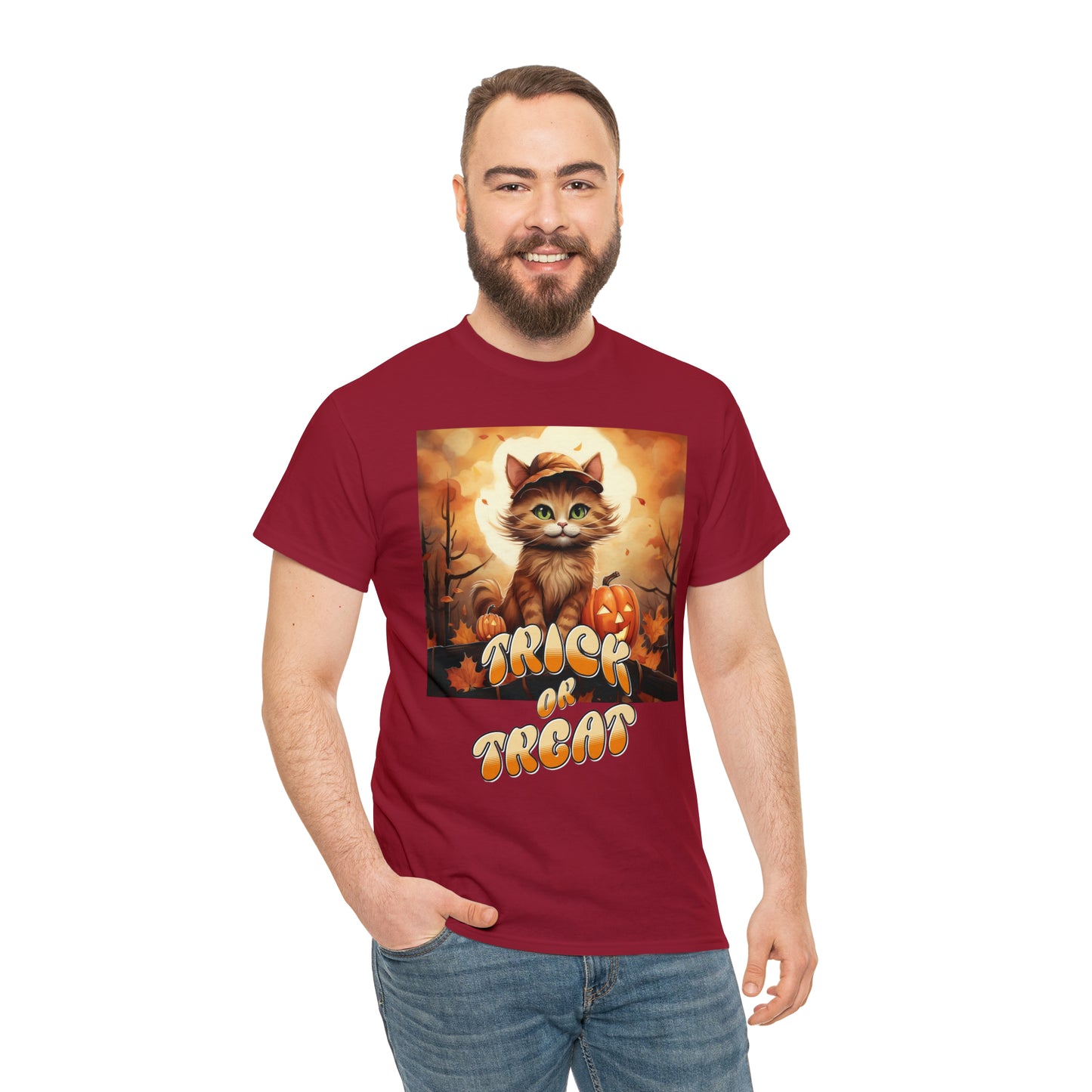 Unisex Cotton T-Shirt Trick or Treat Pumpkin Cat Graphic Costume Tee