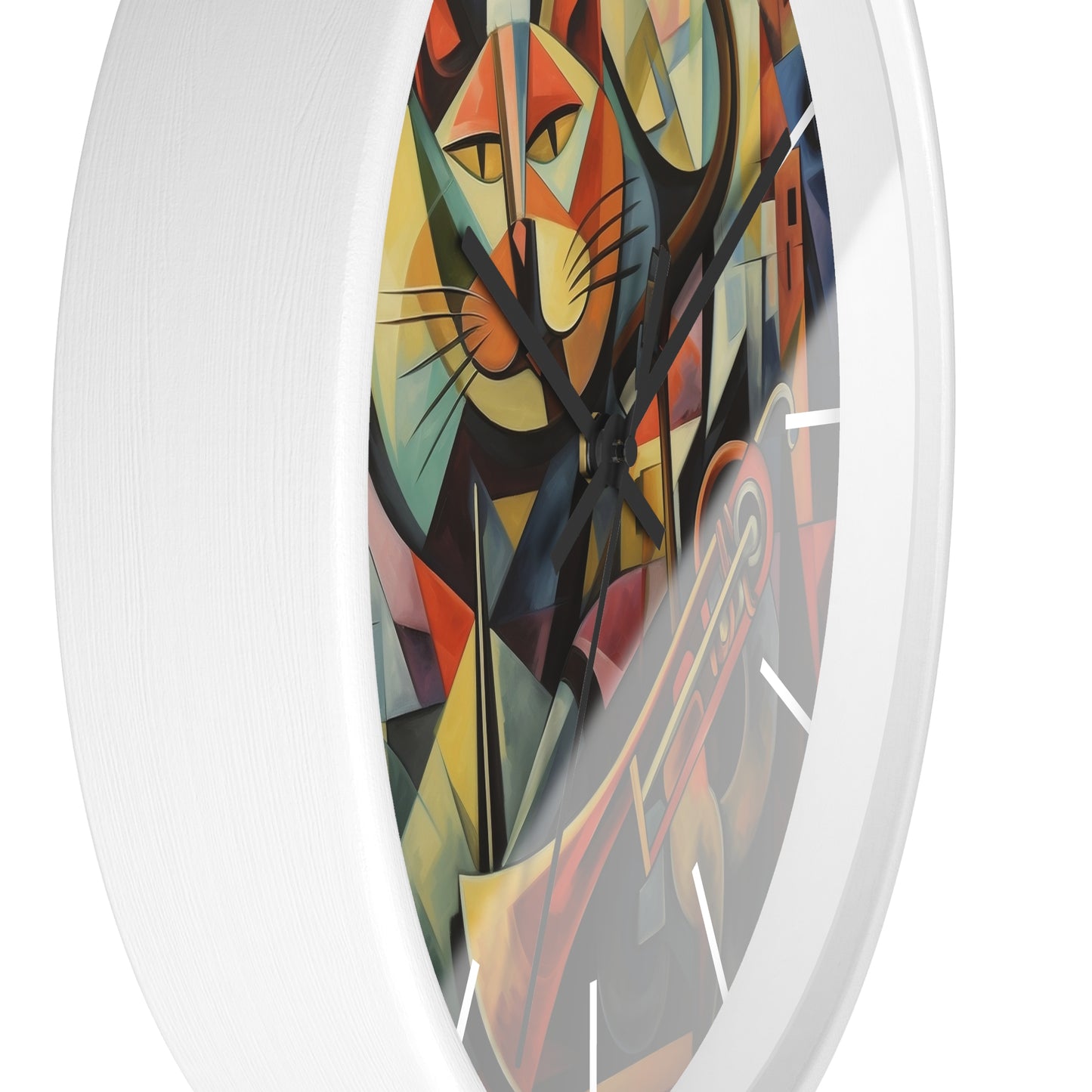 Wall Clock Trumpeter Cat Play Trumpet Music Cubism Graphic Home Decor