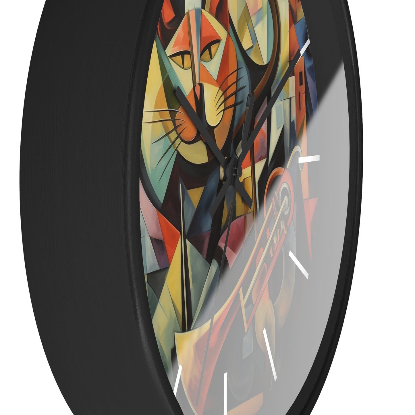 Wall Clock Trumpeter Cat Play Trumpet Music Cubism Graphic Home Decor