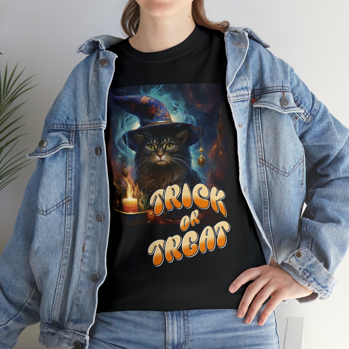 Unisex Cotton T-Shirt Trick or Treat Halloween Cat Graphic Costume Tee