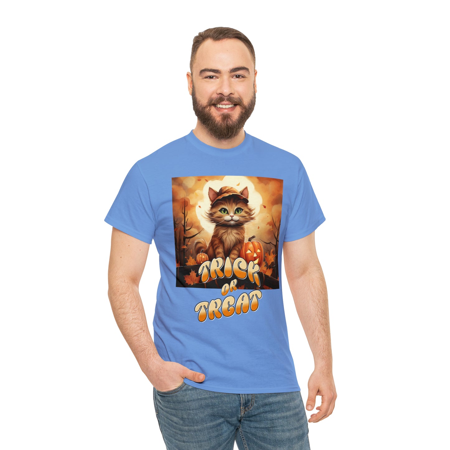 Unisex Cotton T-Shirt Trick or Treat Pumpkin Cat Graphic Costume Tee