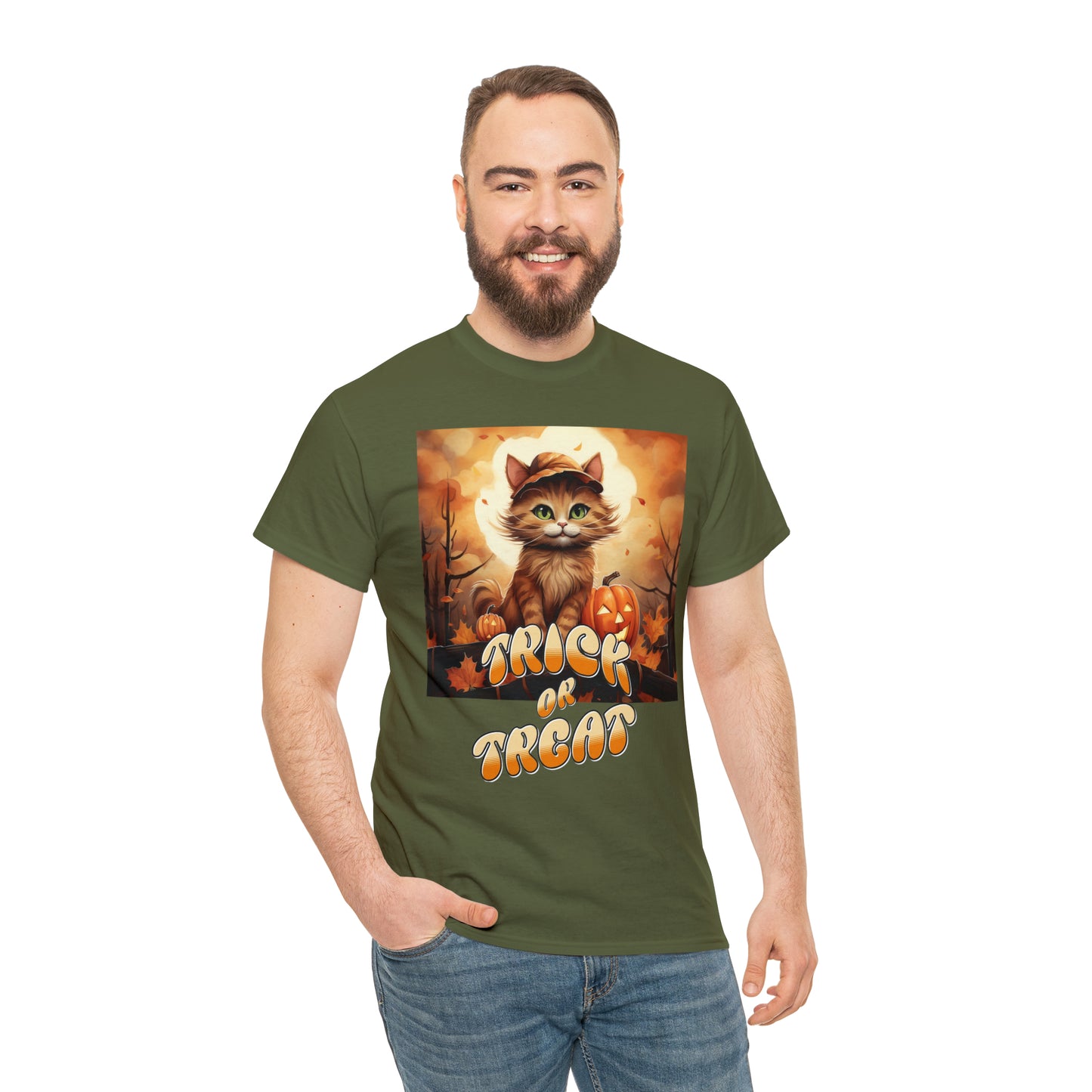 Unisex Cotton T-Shirt Trick or Treat Pumpkin Cat Graphic Costume Tee
