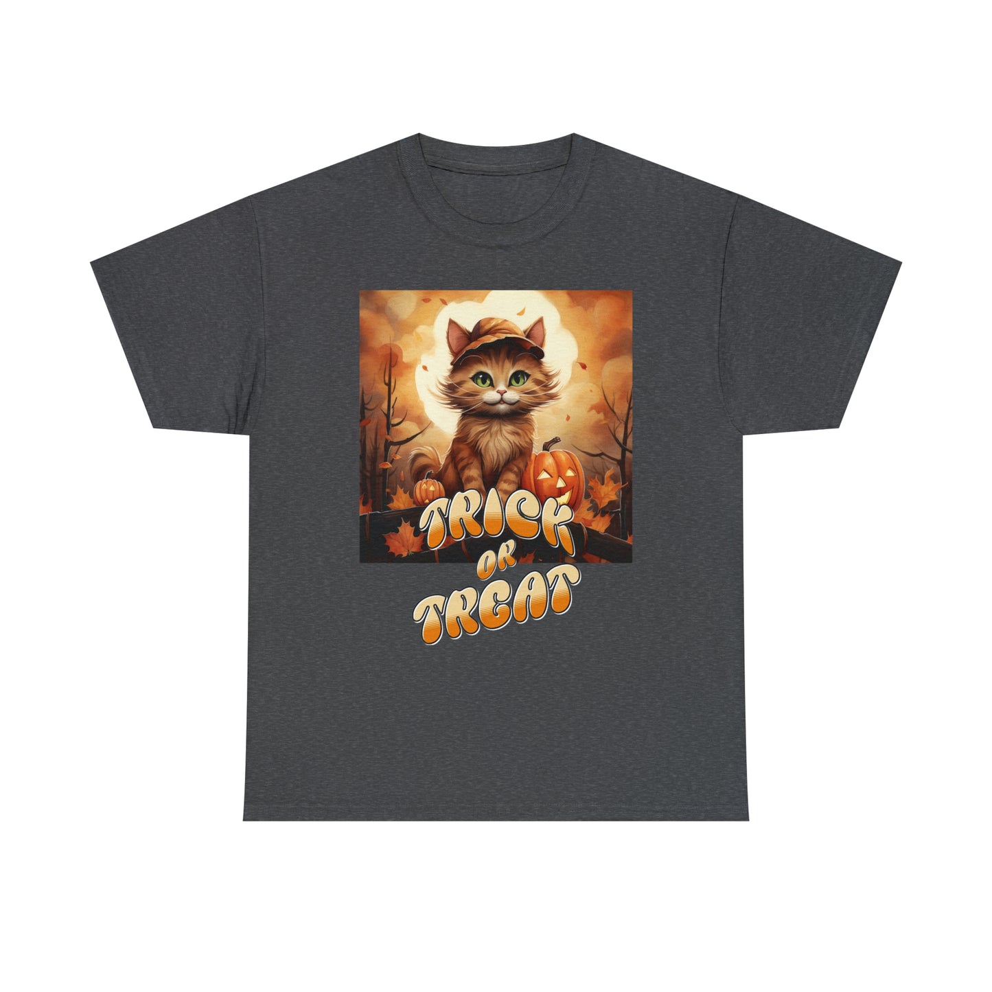 Unisex Cotton T-Shirt Trick or Treat Pumpkin Cat Graphic Costume Tee