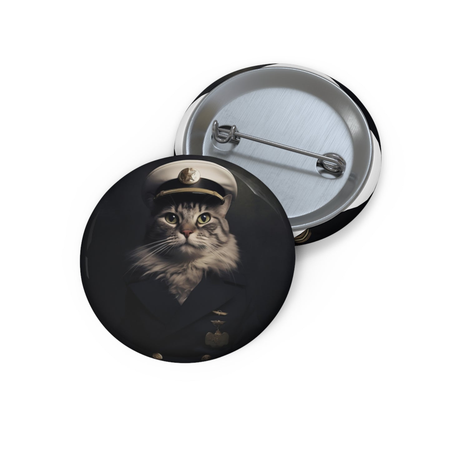 Pin Buttons Tabby Cat Blue Service Uniform Graphic Badge