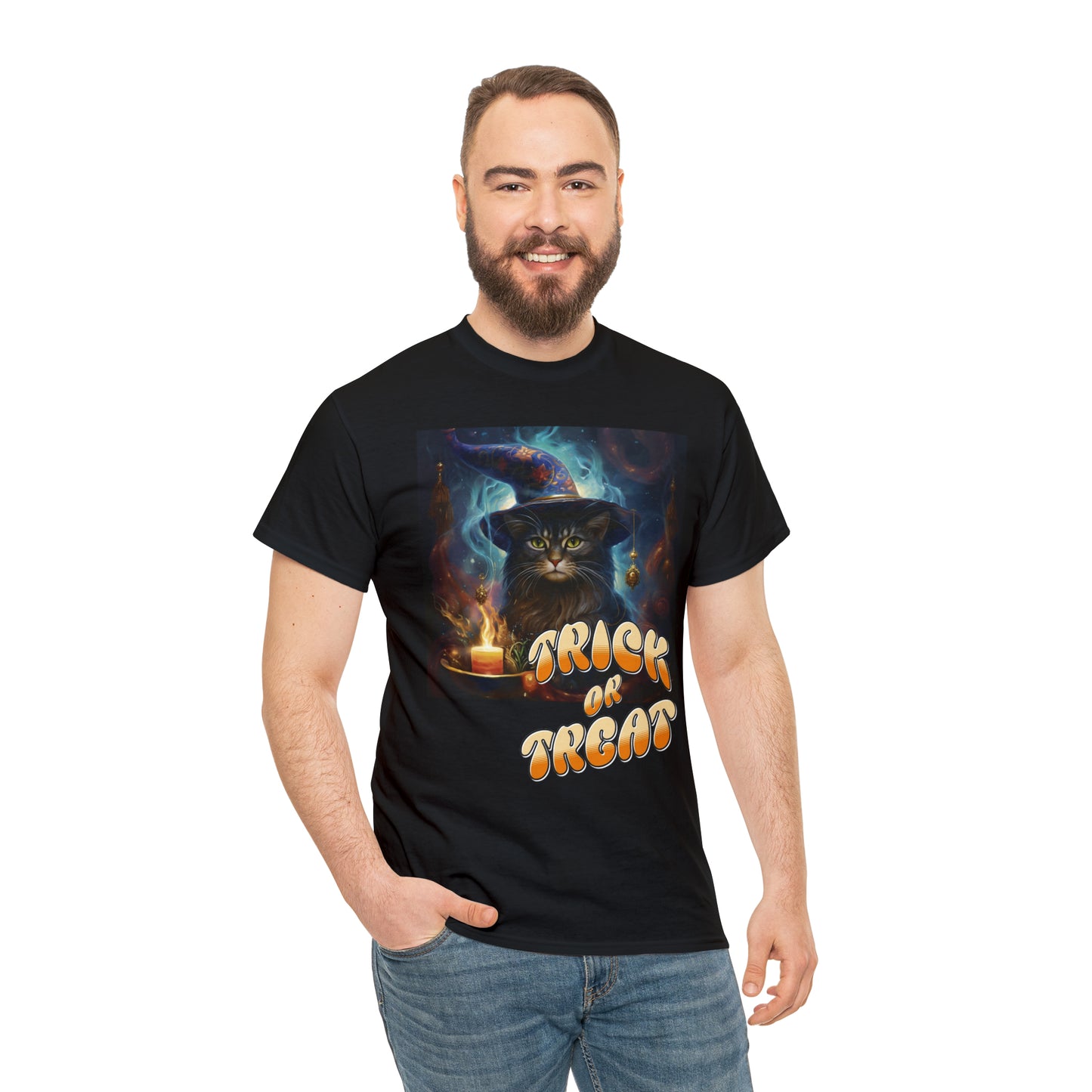 Unisex Cotton T-Shirt Trick or Treat Halloween Cat Graphic Costume Tee